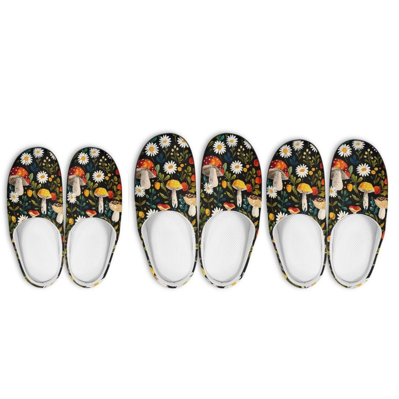 Twousenru Botanical Mushroom Universal Fit Slippers Set Fuzzy House Shoes with Storage Case Lightweight 3 Pairs Spa Slippers Set