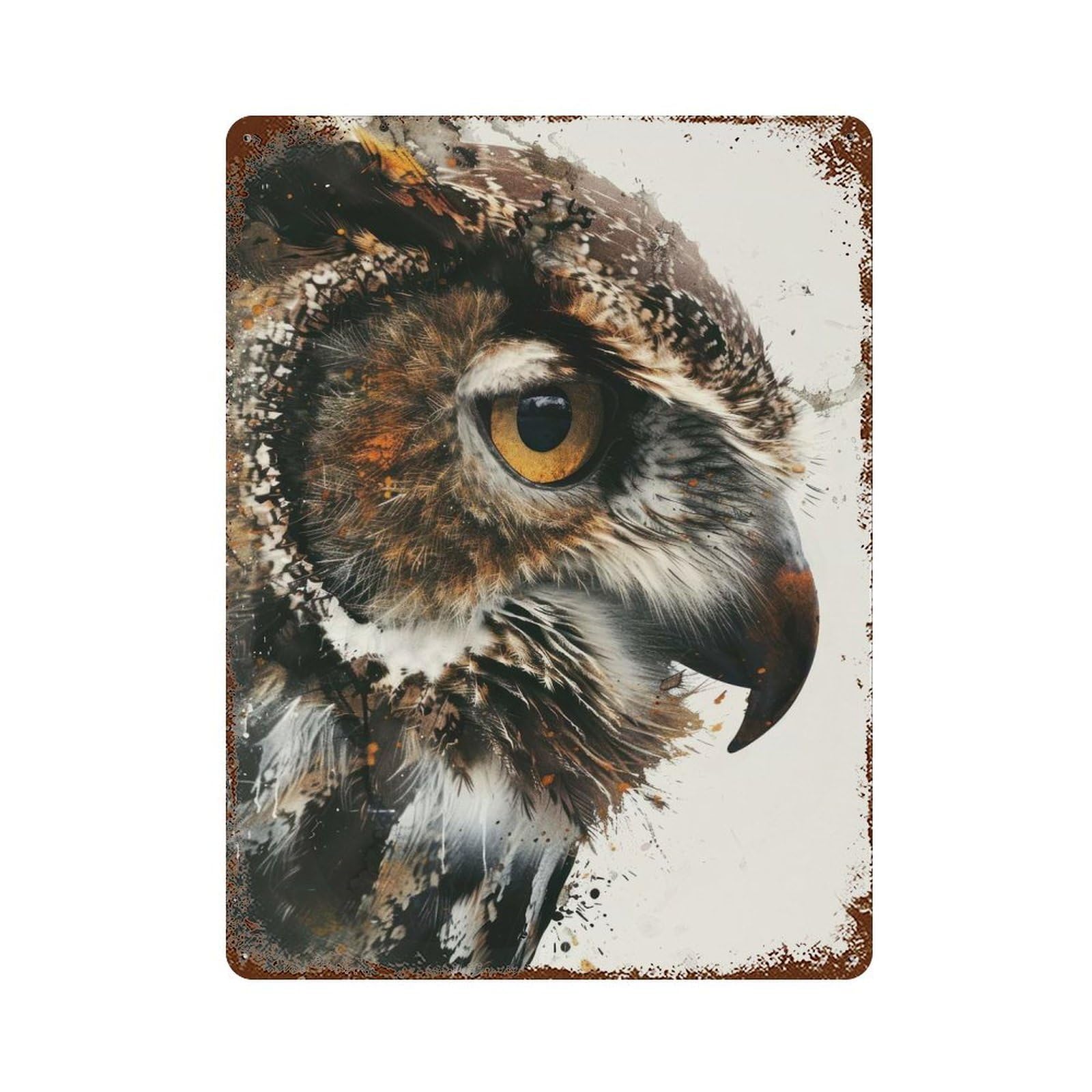 Retro Metal Sign with Owl Painting Watercolor Design 15.7"x11.8", for Bistro, Counter And Cafe Decor, Shabby Chic Decor