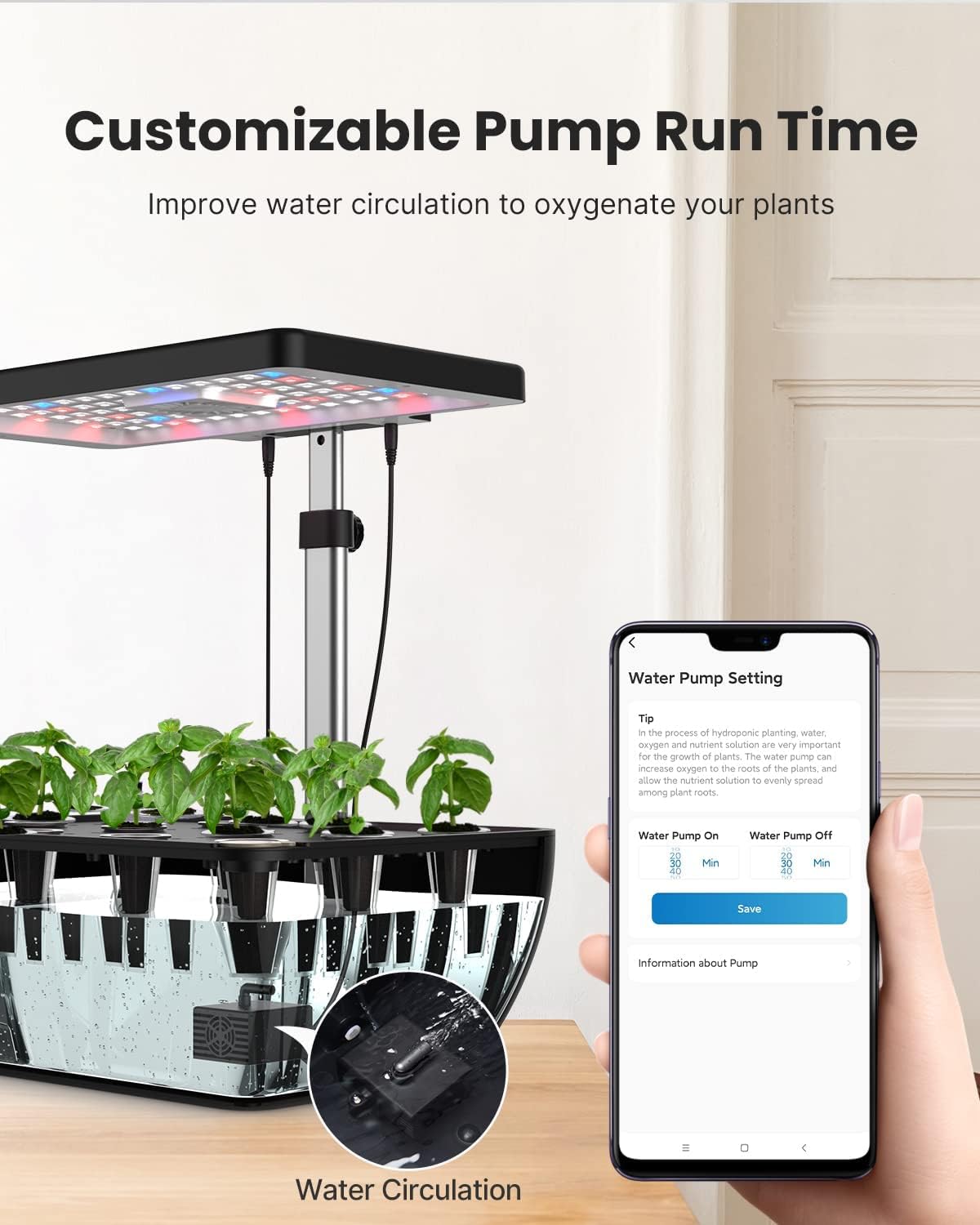 iDOO Smart Garden, Sistema de Cultivo Hidropónico con WiFi, Tanque de Agua de 6.5 L, Lámpara LED de Planta, Ventilador, 12 Vainas Huerto Interior, Altura Ajustable Jardín WiFi Inteligente