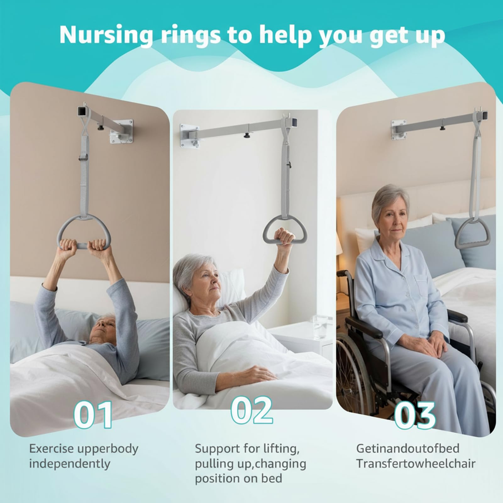 Trapezio Bar per letto Aiuti Mobilità,Trapezio da Letto per,Anziani Comodino Pull Up Bar Ascensore,medico per Trasferimento Rail Aiuto in piedi Handicap ausili per alzarsi dal