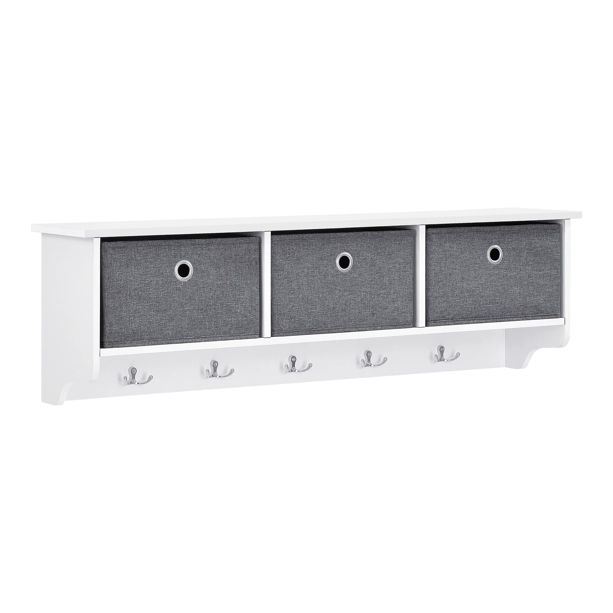 [en.casa] Percha de Pared con 3 Cajas de Almacenamiento Extraíbles Plegables 30 x 100 x 20 cm Blanco Gris Plata máx. 15 kg