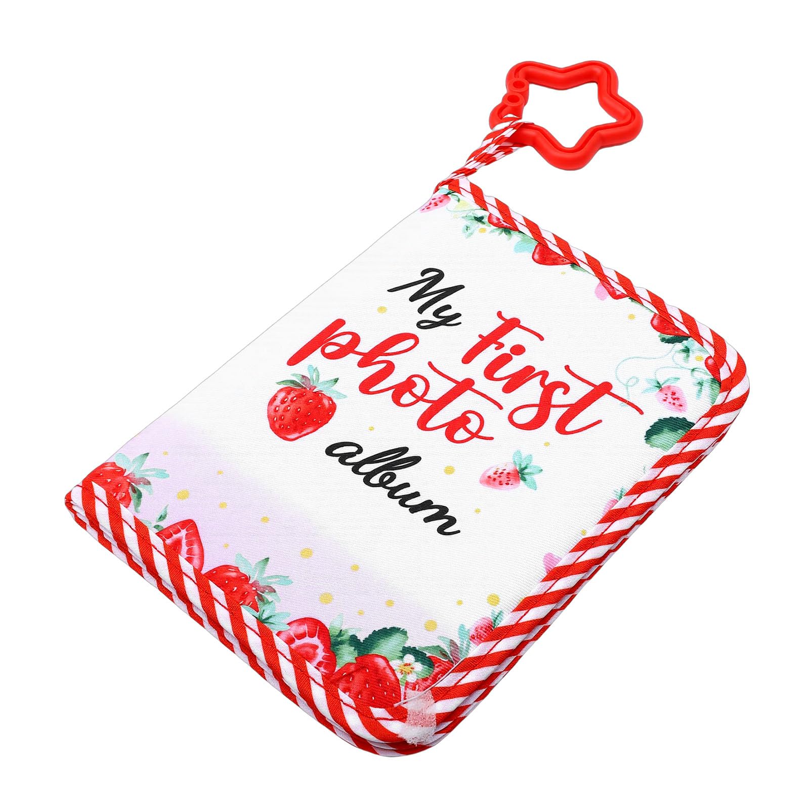 GOWENIC My First Photo Album, Safe and Soft Material, Attractive Strawberry Pattern, Compact Size, Capacity, with Safe Mirror, for 17 Photos