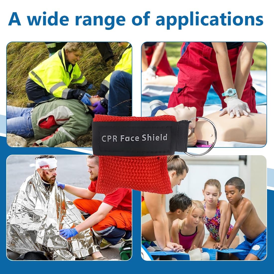 NHQZ 4 pezzi Maschera di respirazione Portachiavi CPR Face Shield di Primo Soccorso Pocket Mask Primo Soccorso Maschere respiratorie per Il Primo Soccorso o addestramento AED(A)