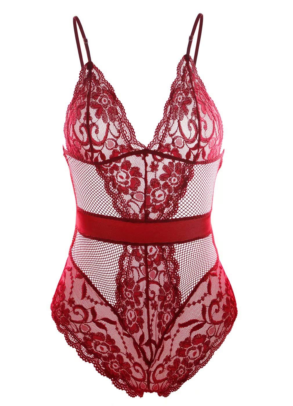 Garmol Women Lingerie One Piece Fishnet Teddy Lace Cups Bodysuit Mesh Babydoll