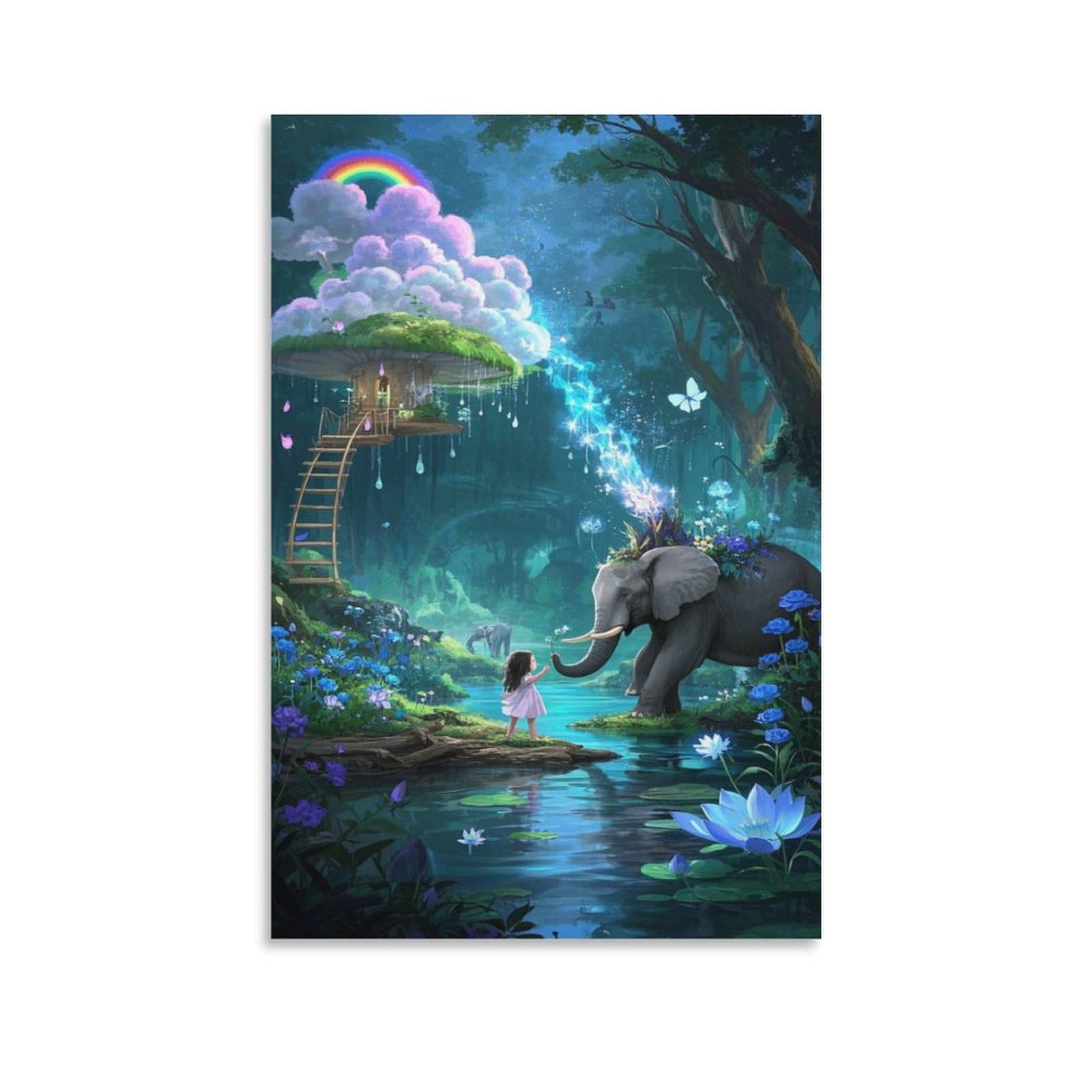 YYVKPMLXC Art Giclee Elephant Canvas Artwork Magical Forest Pictures on Wall Art Decor by Paintings Ready To Hang for Home Decor 08x12inch(20x30cm)