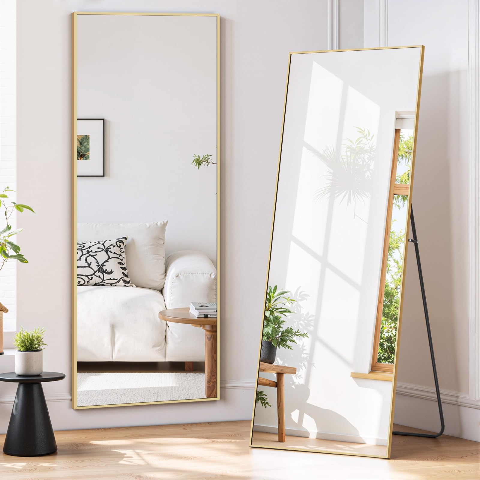 Accver Full Length Mirror 56"x15" Full Body Mirror Rectangle Free Standing Wall Mounted Leaning Floor Mirrors with Stand Aluminum Alloy Frame for