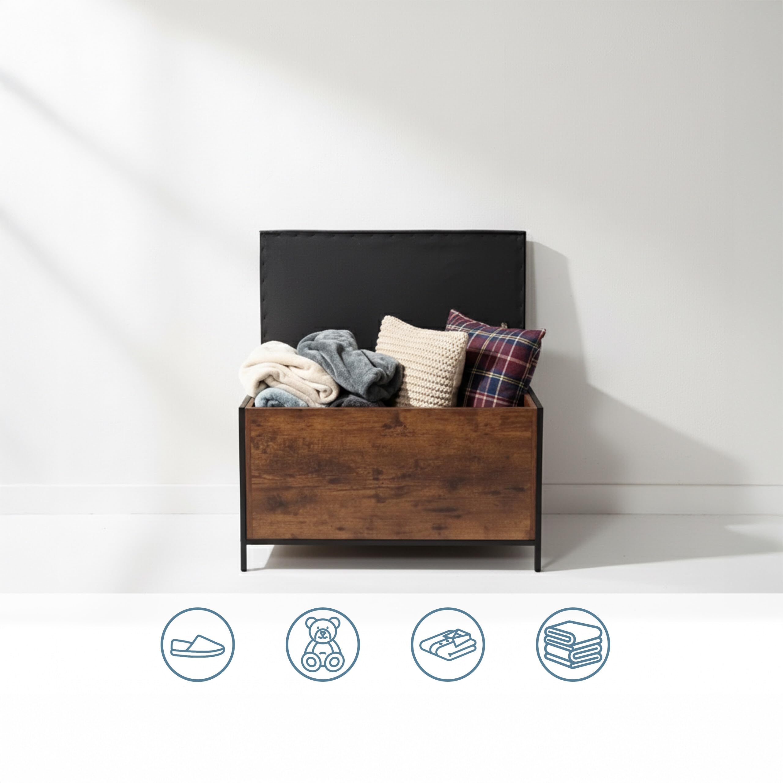 Relaxdays Panca Contenitore, Imbottita in Ecopelle, Industrial, 50x80x40 cm, Ingresso, Marrone