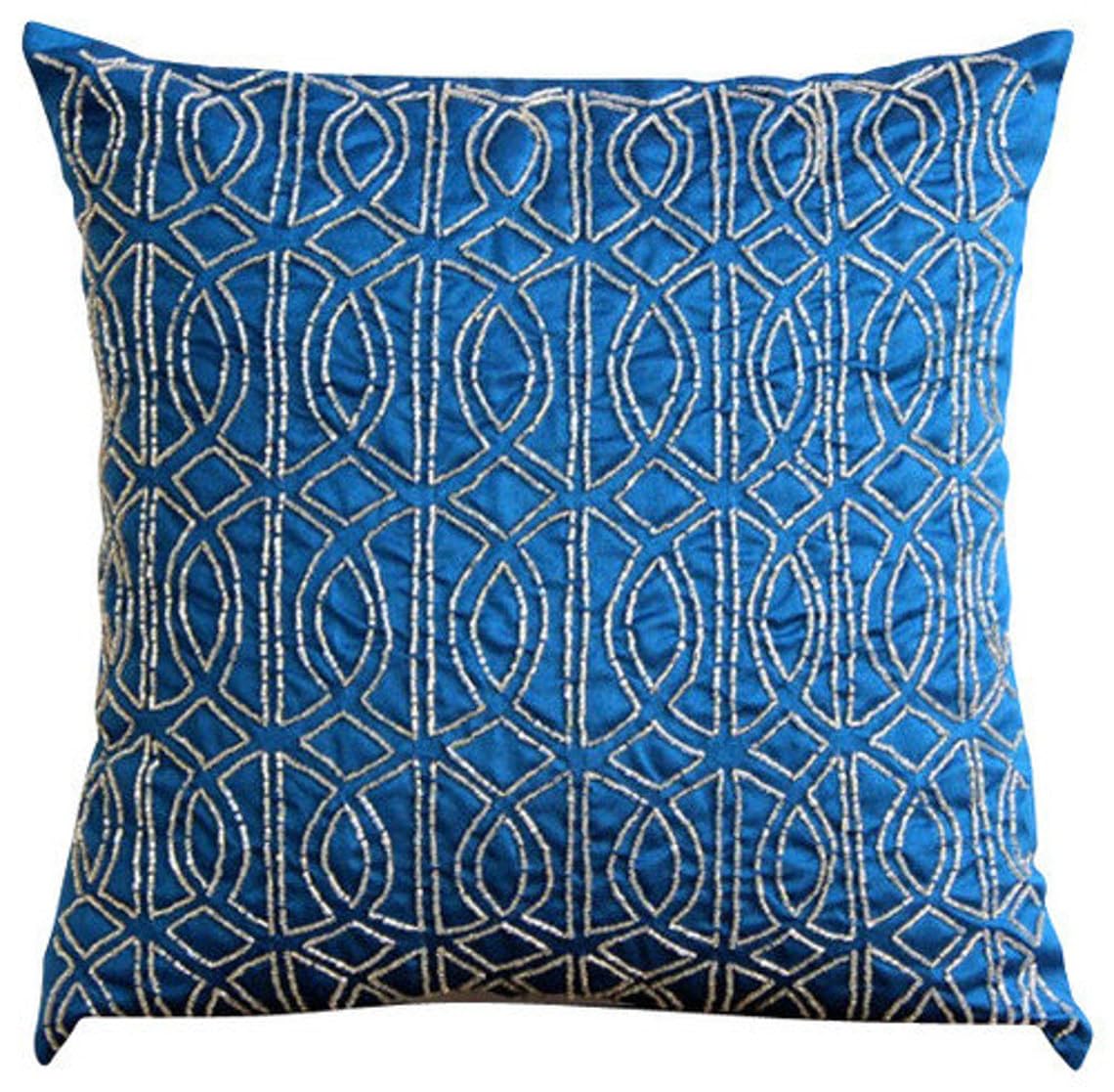 The HomeCentric Royal Blue Accent Cushion, Lattice Trellis Pattern Geometric, 50x50 cm (20x20 inch) Cushion Case, Geometric Contemporary, Silk Cushion Cover, Geometric - Geometric Royal Blue