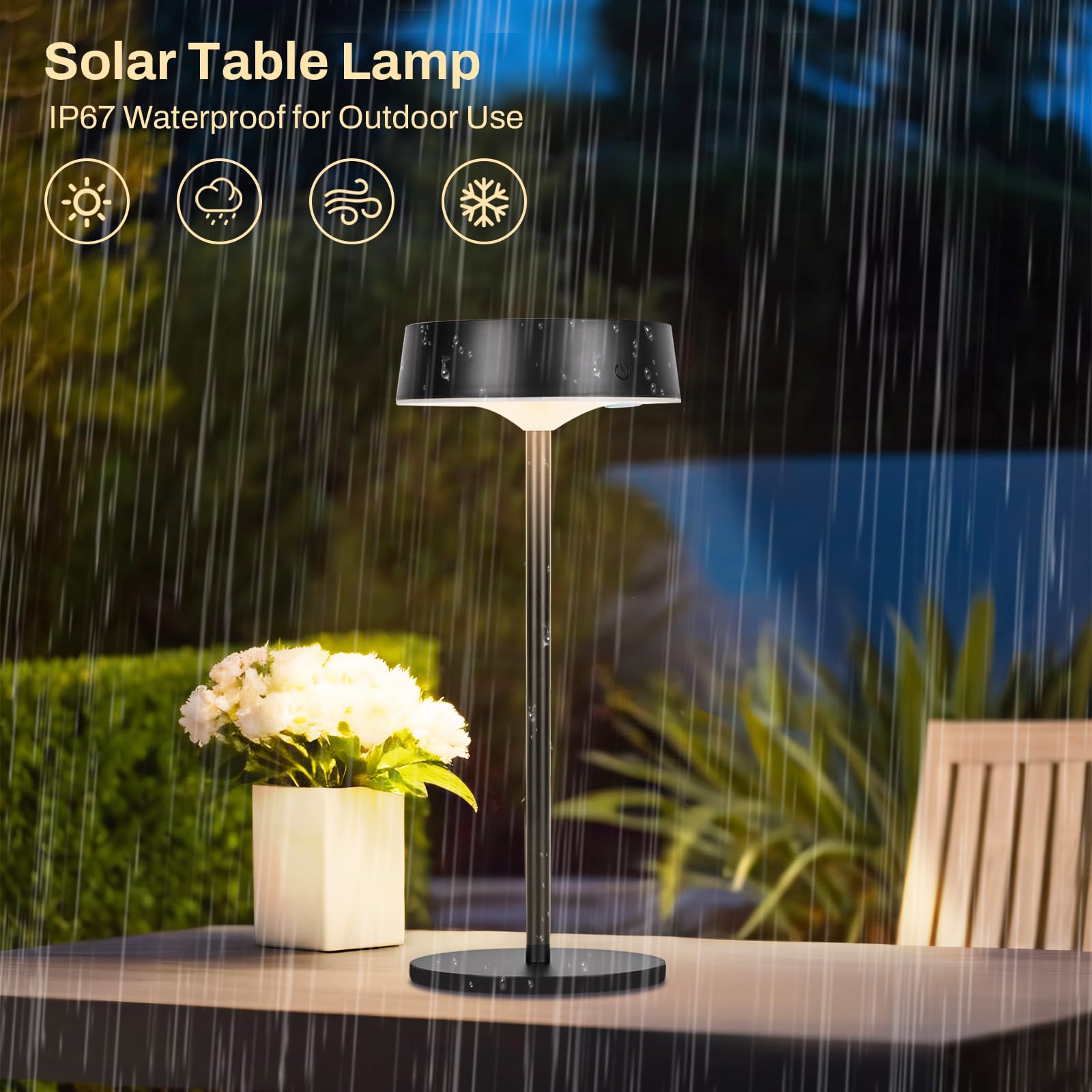 2er-Pack Solar Tischlampe Kabellos, 3CCT Dimmbar Akku Tischleuchte | Alinana IP67 LED Touch Lampe mit Solar- und Type-C Aufladung für Schlafzimmer und Garten