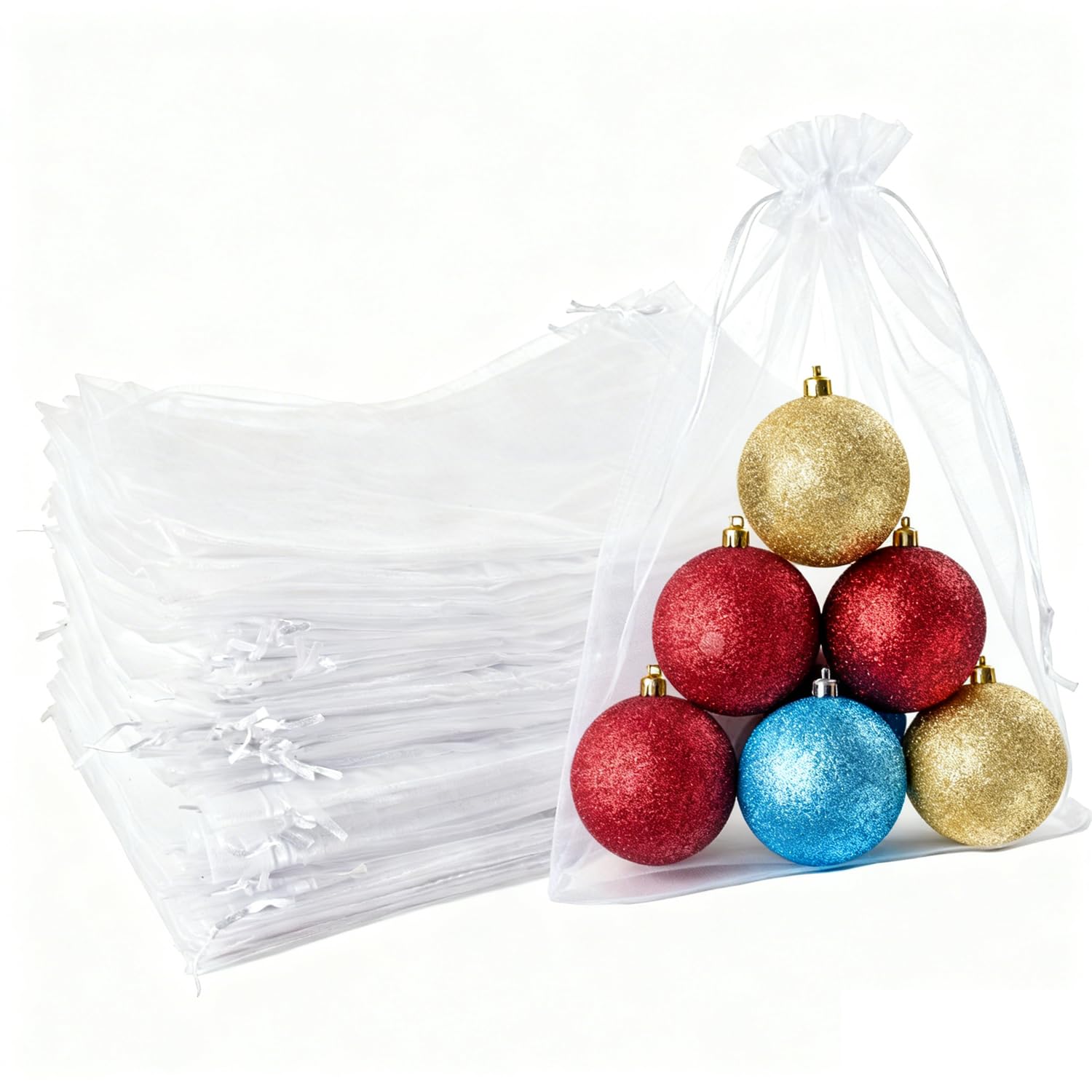 MAOOY 100 pcs Sachets Organza 17 x 23 cm cm Blanc,Sac Cadeau Pochette Bijoux,Sachet Dragees Bapteme pour bijoux, mariage, bonbons, festival, fête