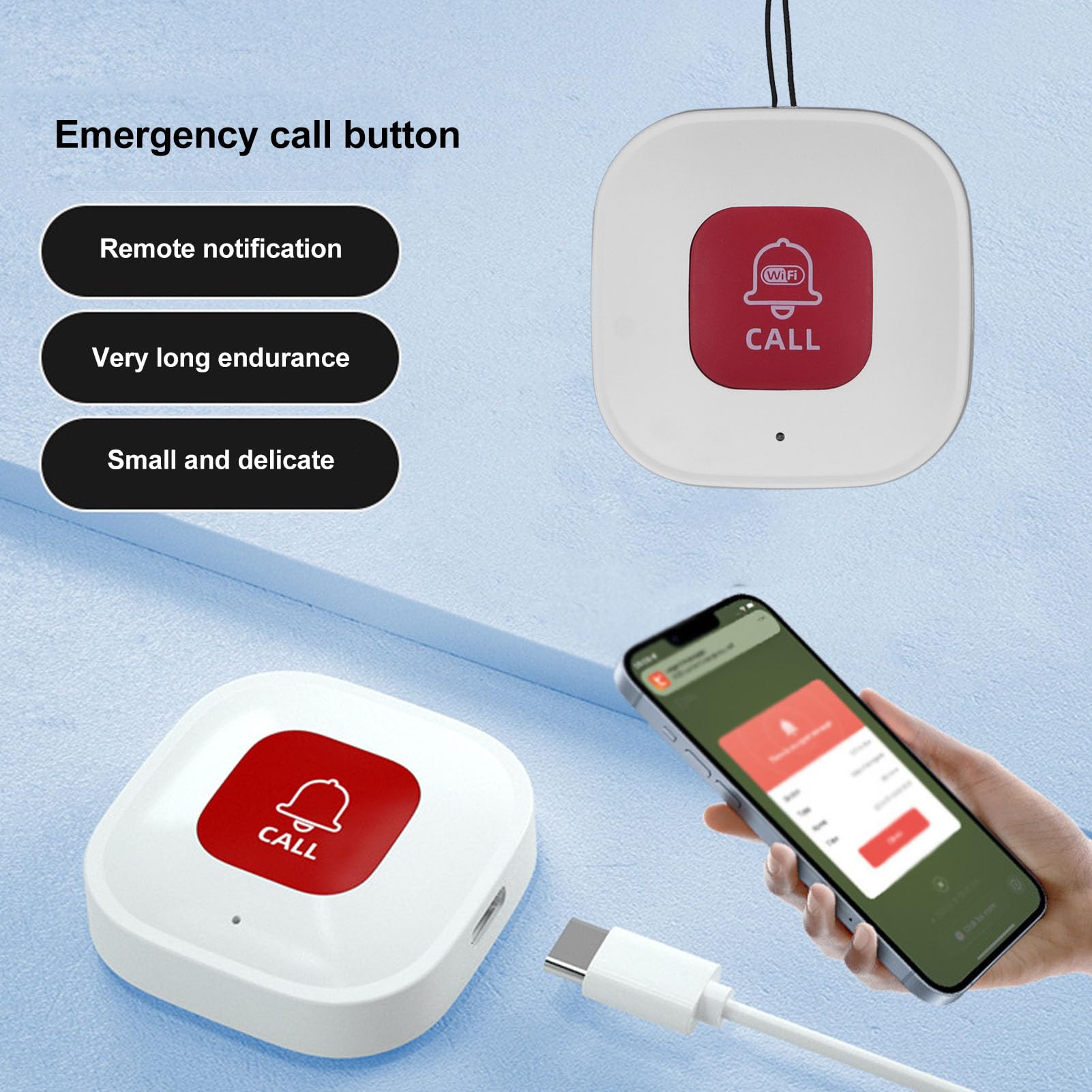 Pulsante di Chiamata SOS, Pulsante di Chiamata SOS Intelligente WiFi Campanello di Chiamata di Allarme Cercapersone Wireless Sistema di Allarme Per Infermiere Pulsante di Emergenza Per Pazienti Anzian