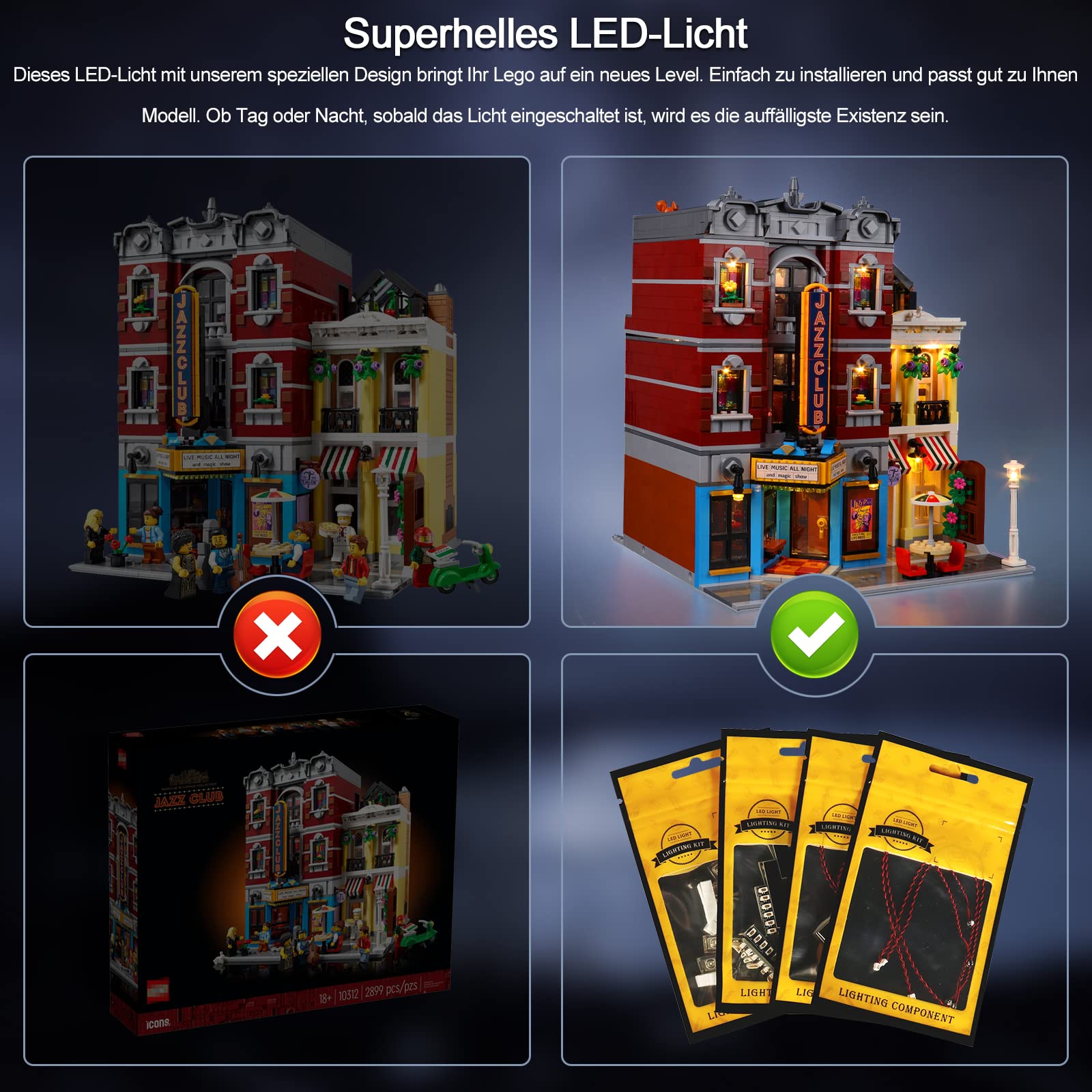 Wersja muzyczna Zestaw oświetlenia LED do Lego Jazz Club, Zestaw oświetlenia dekoracyjnego do Lego 10312 Jazz Club Klocki Model Kreatywna zabawka Światła - Brak Lego