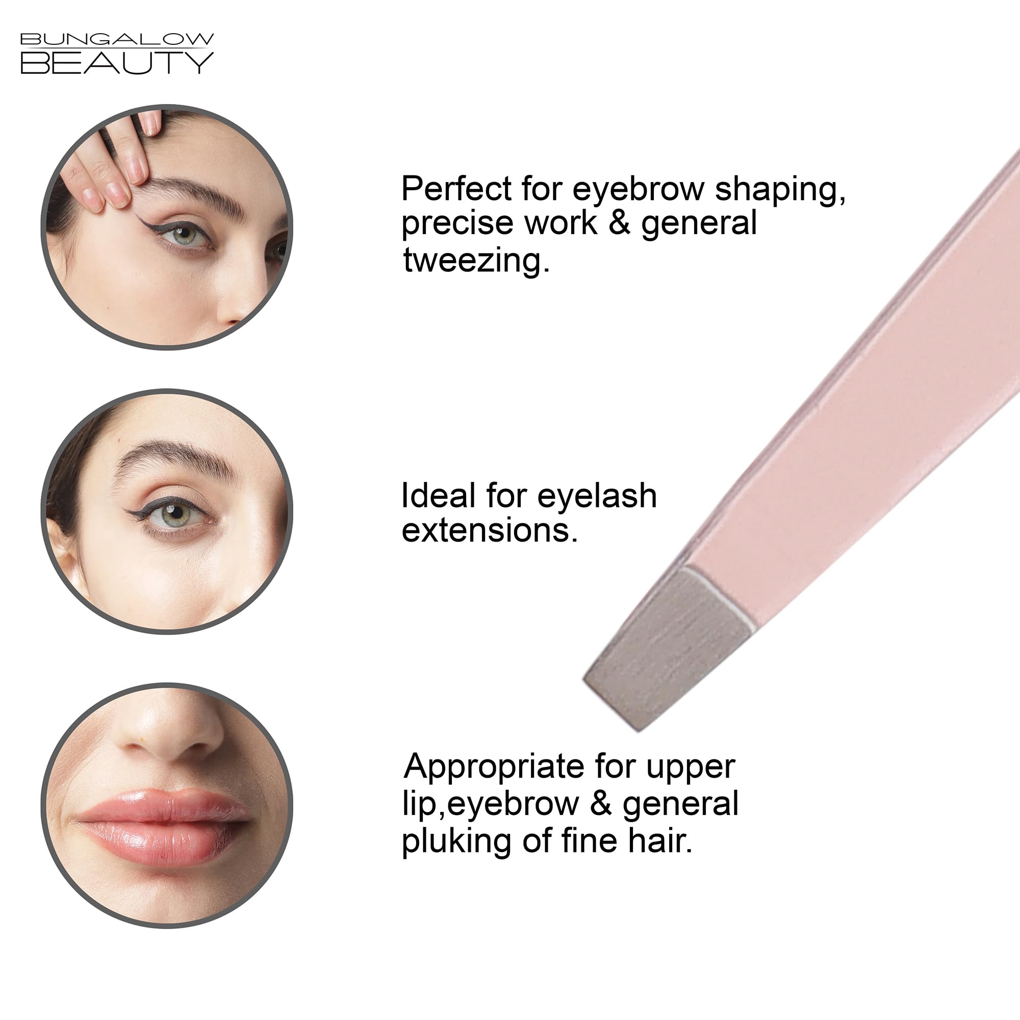BUNGALOW BEAUTY 4 Pcs Precision Multifunction Tweezers Set, Precision for Eyebrows, Splinter & Ingrown Hair Removal - California Proposition 65 listed - Lead free | Cadmium Free | Phthalates Free 3