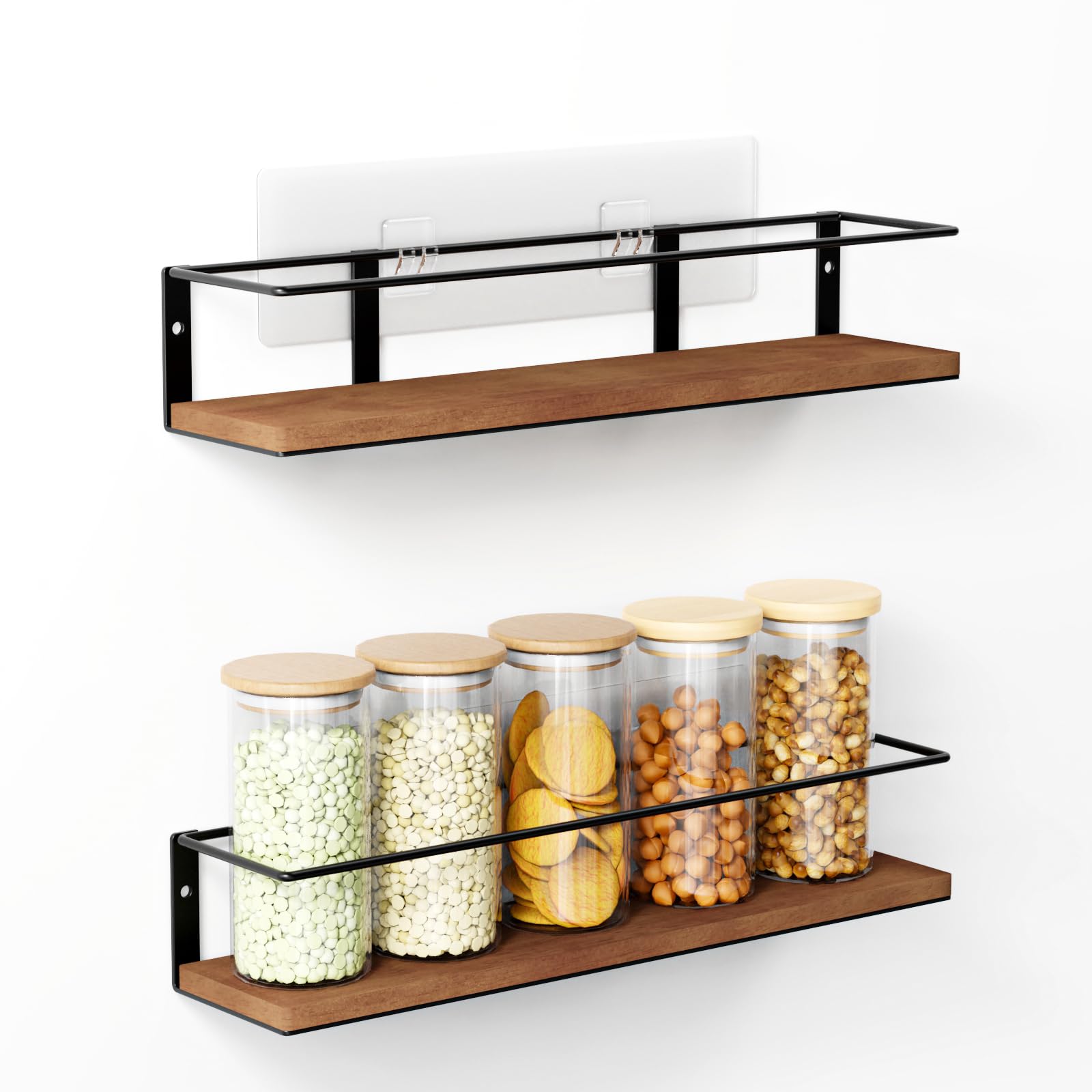 THYGIFTREE 2 Pack Adhesive Spice Rack Wall Mounted, 34x8x6.35 cm