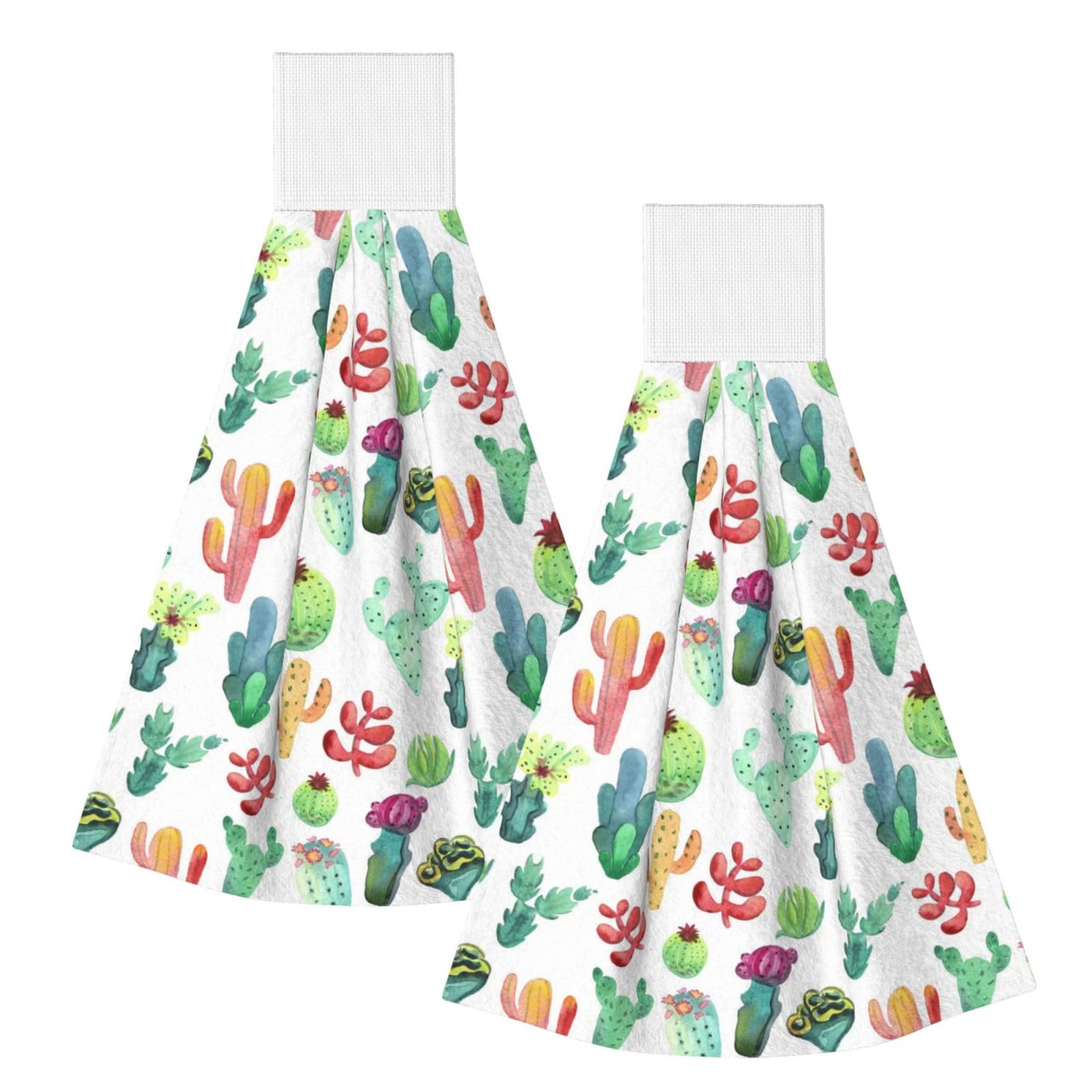 DOPKLNA Watercolor Cactus Succulents, 2 Pcs Hanging Coral Fiber Hand Towels for Bathroom, Absorbent Kitchen Towels