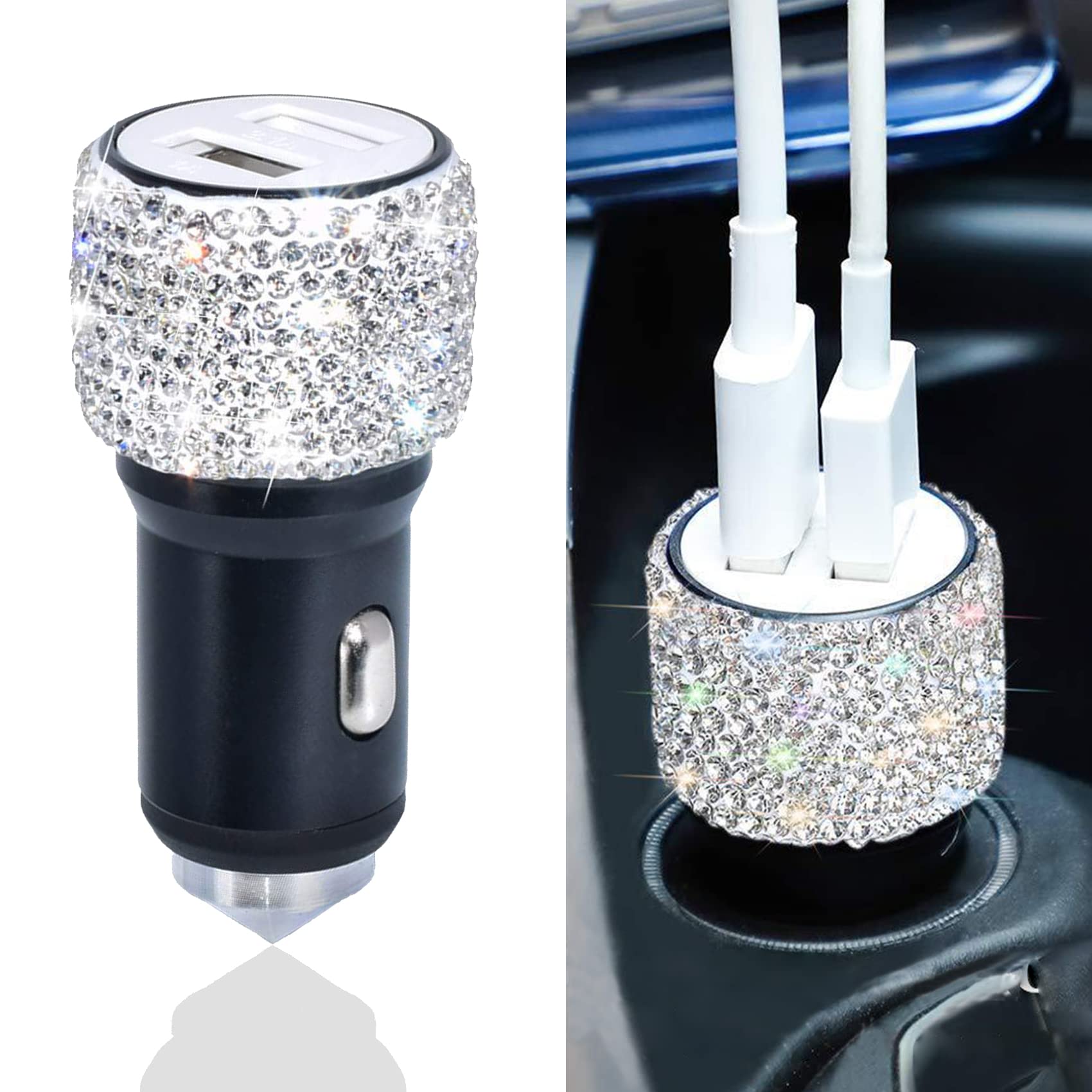 Dual USB Car Charger, 5V/2.4A Bling Car Charger, Fast Charge Dual Port USB Car Adapter, Compatible with All Chargers