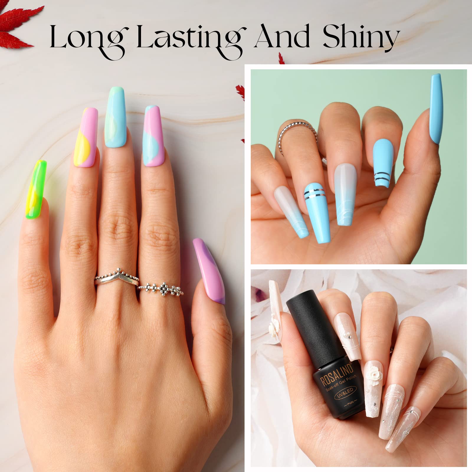 ROSALIND Vernis Semi Permanent 38 Pcs, 35 Couleurs + 1 Base ＋1 Top Coat Brillant ＋1 Top Coat Matte, Lot Vernis Gel Semi Permanent Rose Noir Blanc UV LED Vernis à Ongles Gels