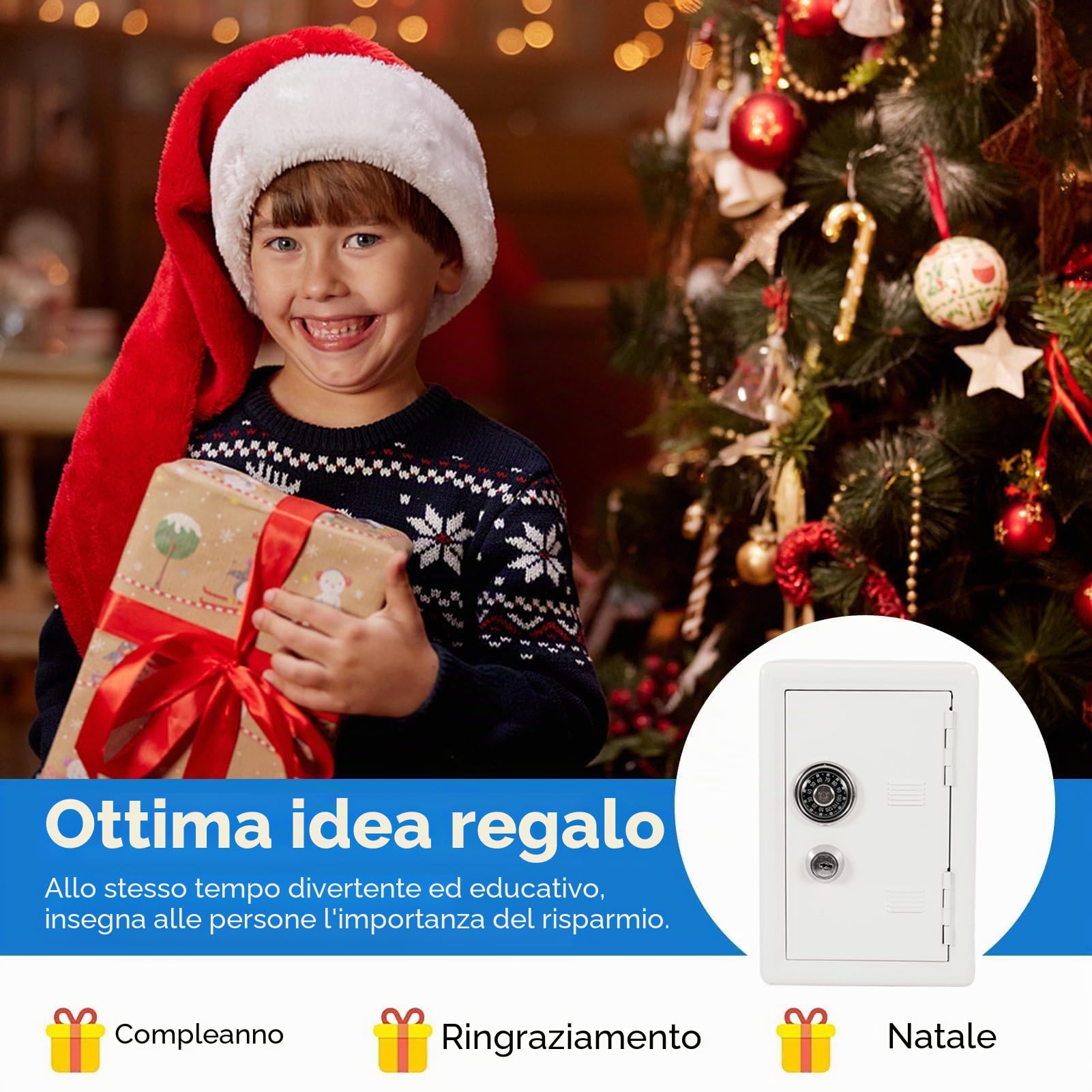 Cassaforte per risparmi, Salvadanaio in metallo a forma di cassaforte con 2 chiave, gettoniera mini banca sicura contenitore per barattolo, Salvadanaio Password con fessura per monete per bambini