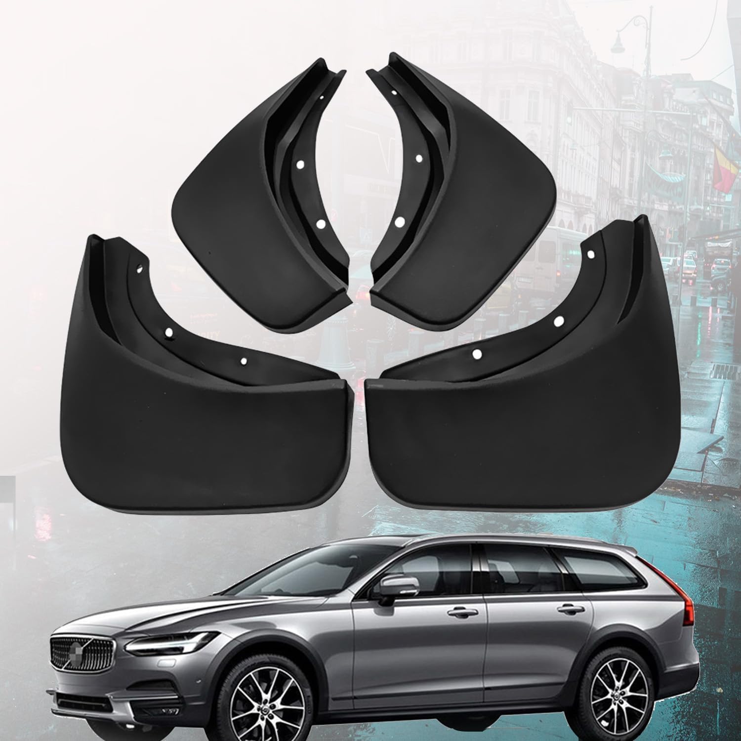 Fengxh Normal No-Drill Mudflaps For Volvo V90 2017-2019, Bolt-On Kit, Road Legal
