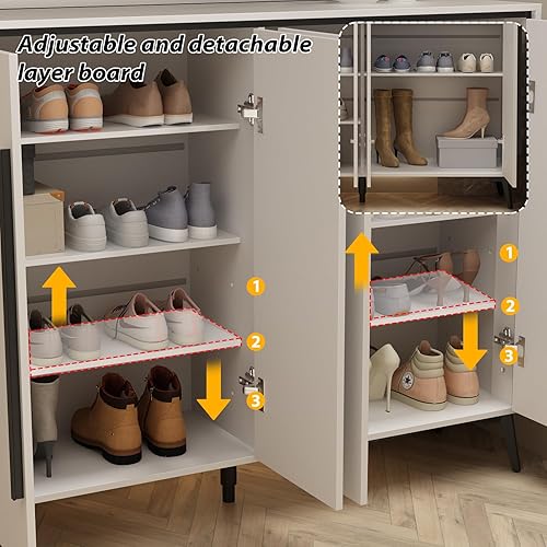 Miniatura 5 de ECACAD Moderno armario de almacenamiento de zapatos con banco cajón estantes de almacenamiento y 3 puertas organizador de madera para entrada