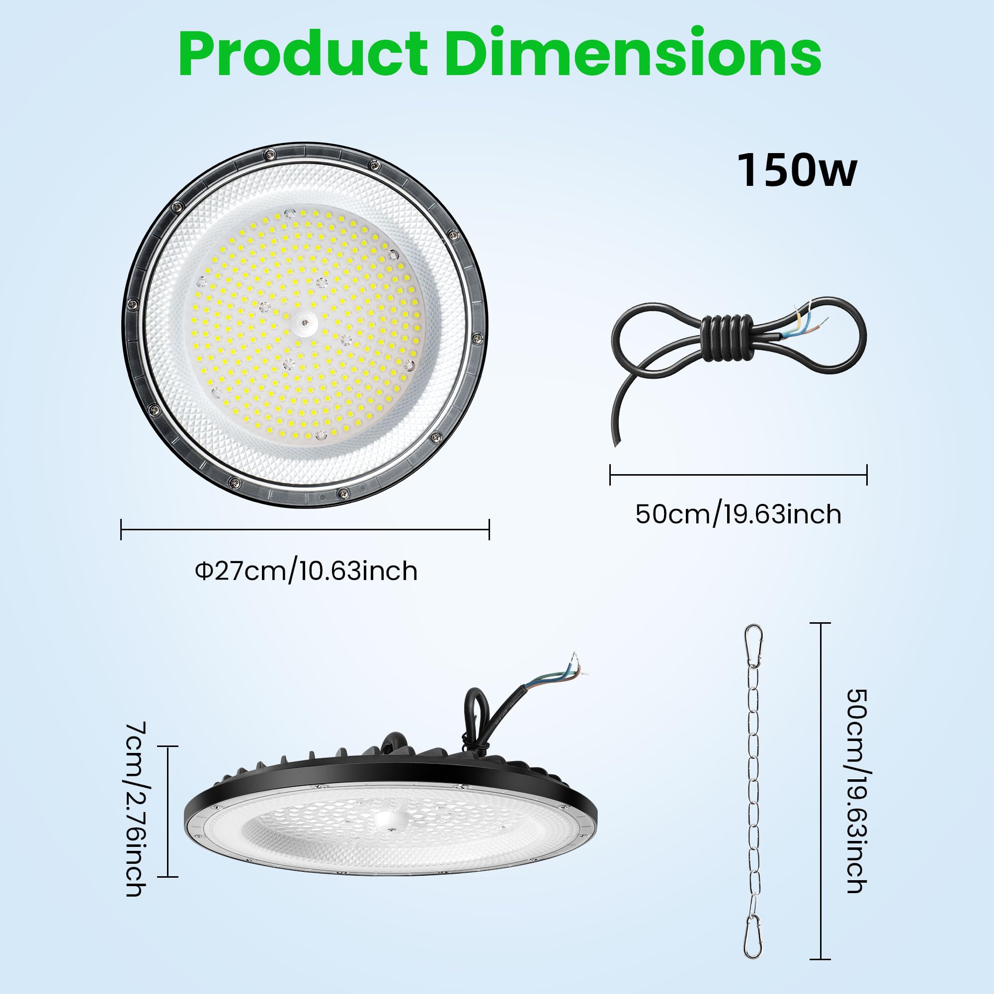 6 opakowań 150 W UFO High Bay Light, 22500 lm 6000 K High Bay Light Cold White Reflektor przemysłowy LED, wodoodporna lampa warsztatowa UFO LED do magazynu, garażu, fabryki, siłowni