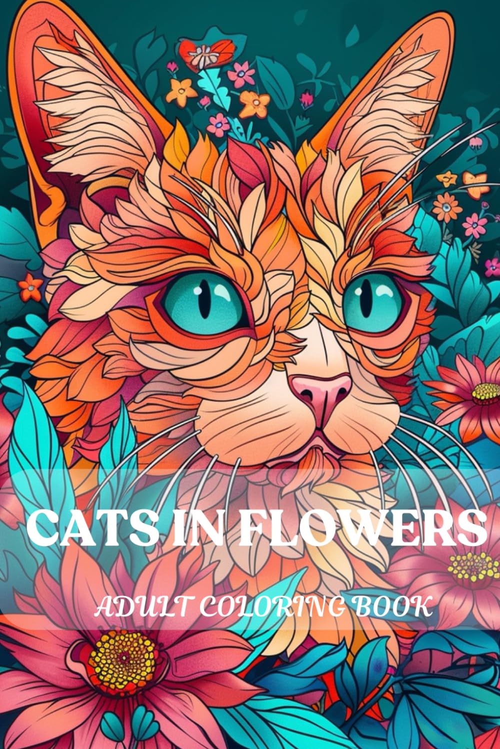 Cats in Flowers: Adult Coloring Book