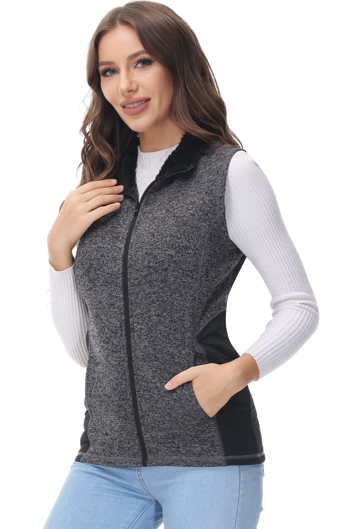COZZIPLUS Women's Sweater Fleece Jacket Full Zip Knit Jacket with Pockets