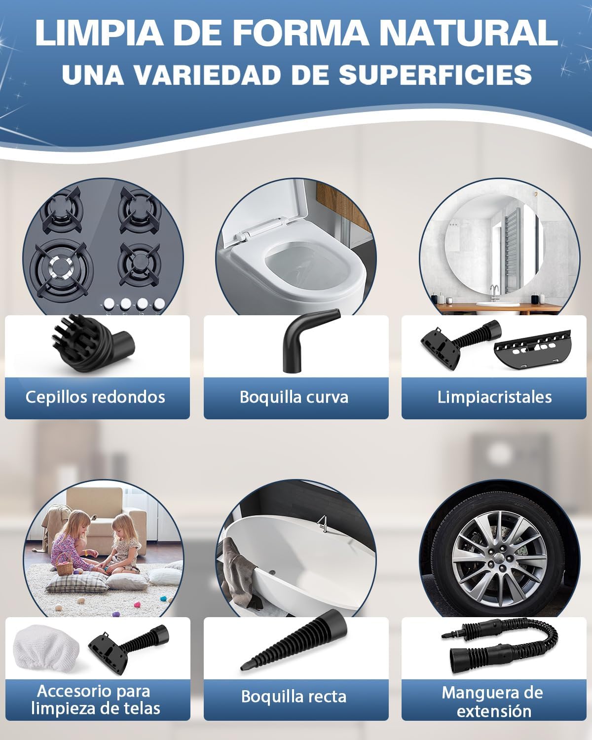 KLONA Limpiador a vapor de mano para el hogar, limpiador a vapor multiusos con 10 accesorios para alfombras, cortinas, sofás, cocina, baño y más.