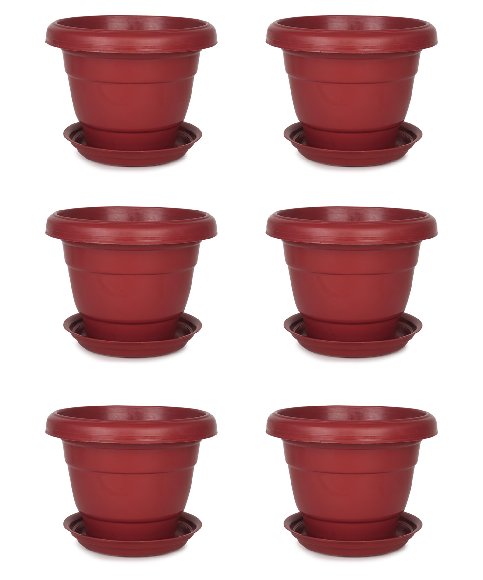 JOREN Plastic Flower Pots | Flower Pots for Home Balcony and Terrace Gardens | Durable Planting Pots for Home Plants | Heavy Duty Plastic Flower Planters Size 6x8 Inch (Pack of 6) (Maroon) (B0C3F1MGXN) Amazon Price History, Amazon Price Tracker