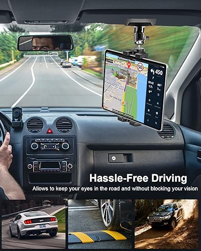 Miniatura 5 de Soporte para tableta de automóvil para teléfono y iPad de 4.7 a 13 pulgadas, soporte de metal giratorio de 360 para tableta de automóvil, compatible