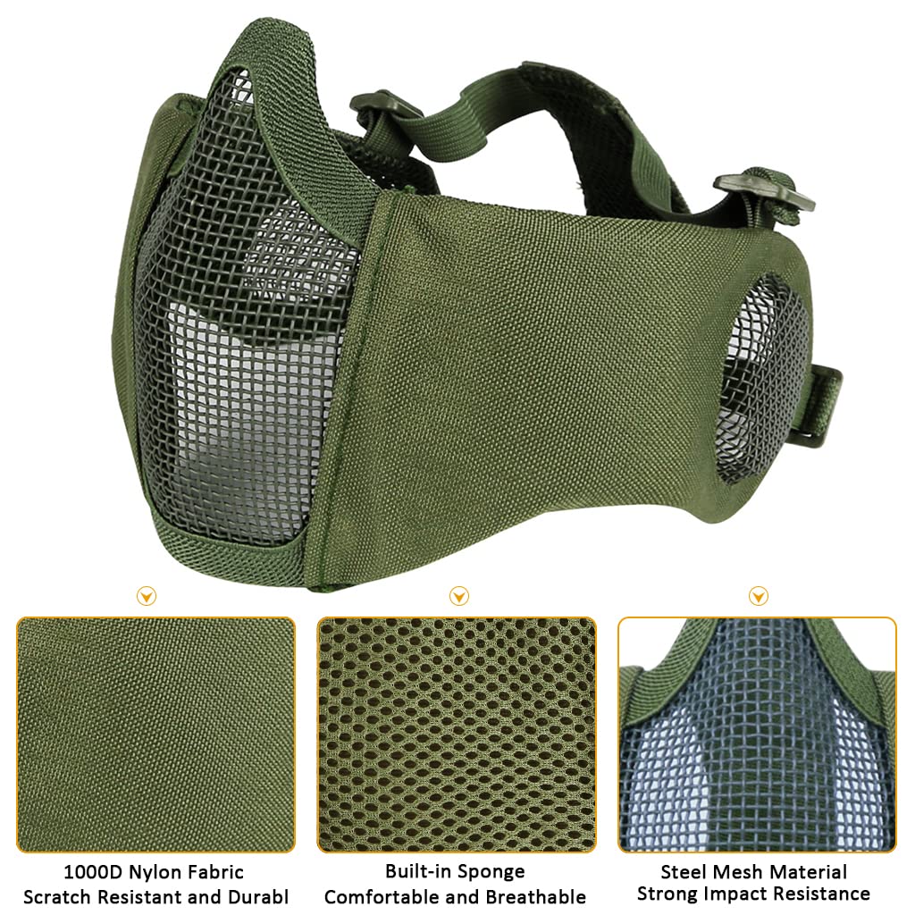 Juego de 3 máscaras tácticas de Airsoft para béisbol,máscara de Malla de Media Cara Ajustable con protección para los oídos,Gafas Anti UV,Gafas de Airsoft para Aire Libre