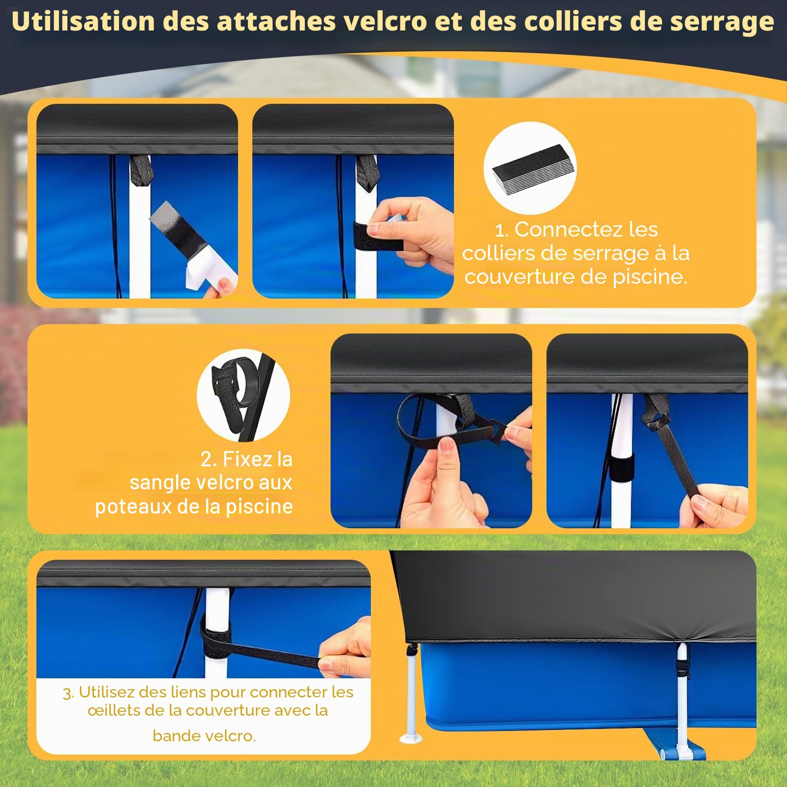 Bâche de piscine rectangulaire, avec cordons, pour piscine à cadre rectangulaire, étanche à la poussière, imperméable, protection UV, cadre de piscine, pour piscine hors sol (400 x 215 cm)
