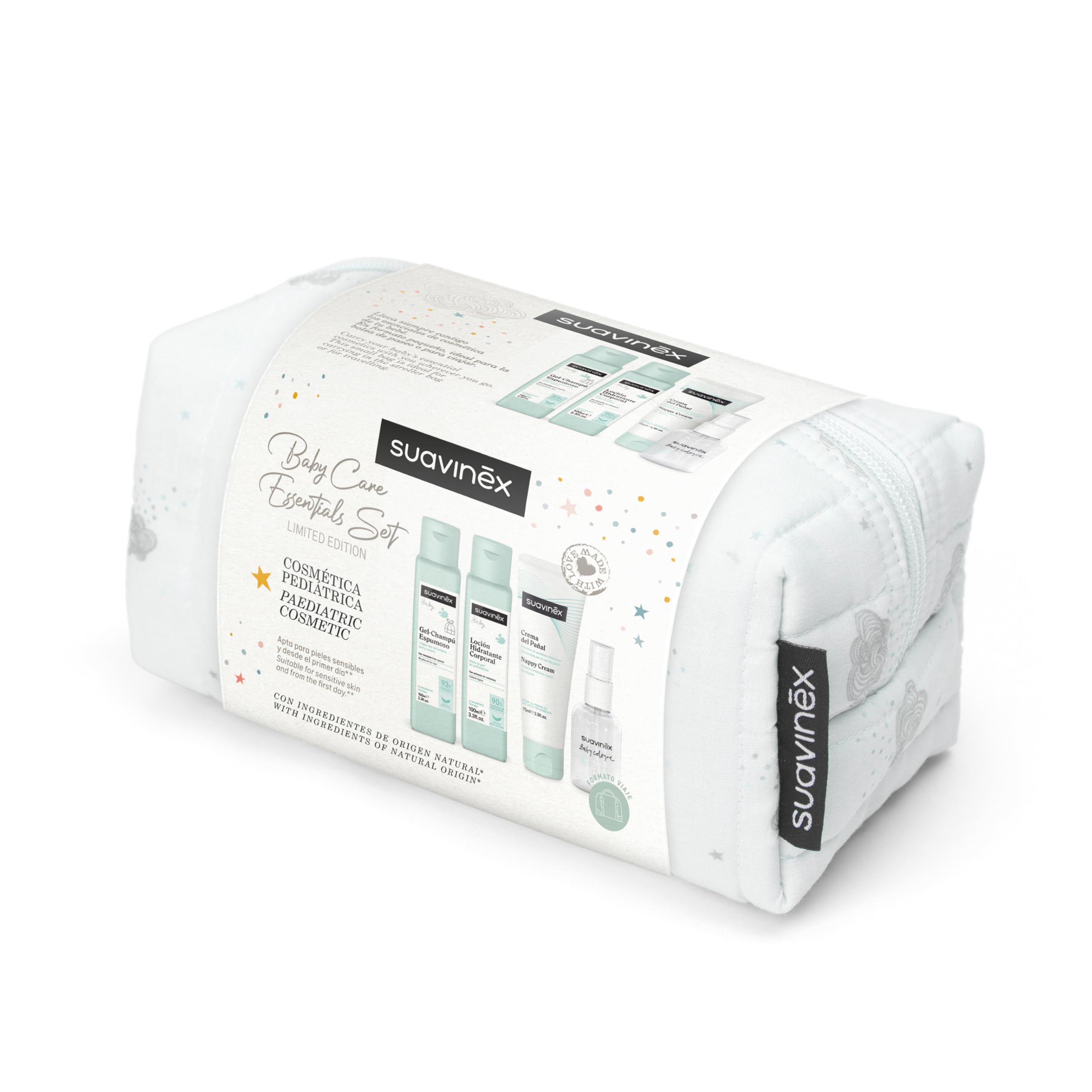 Suavinex, Neceser para Bebés de Tela, Set Regalo Bebé Recién Nacido con Cosmética: Gel Champú 100 ml + Loción Hidratante 100 ml + Crema Pañal 75 ml + Baby Cologne 50 ml. Formato Viaje. Azul Dreams - 5