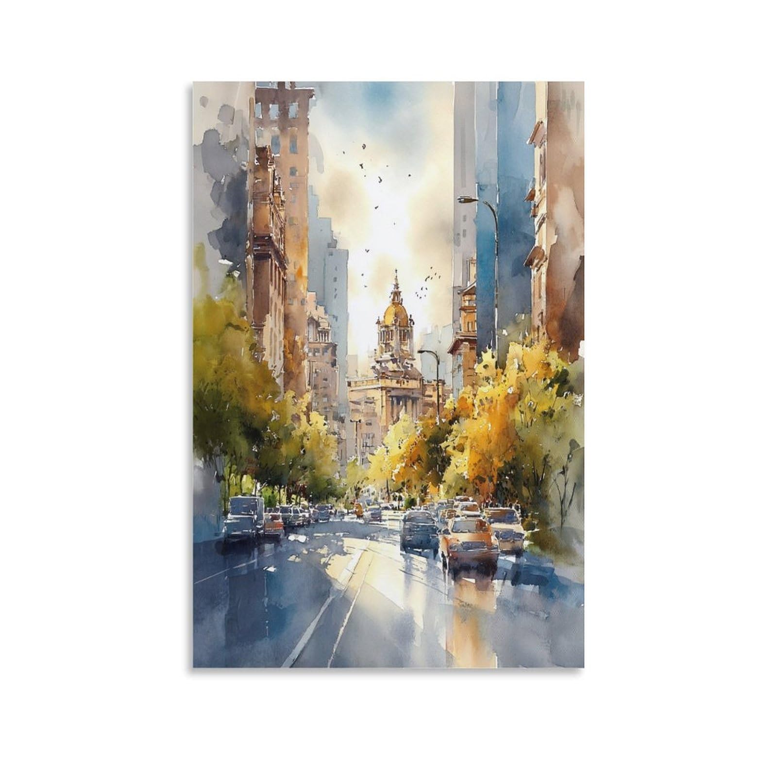 LCYNNH Texas Cityscape Traditional Style 20x30inch(50x75cm) Vintage Travel Poster Watercolor Canvas Art