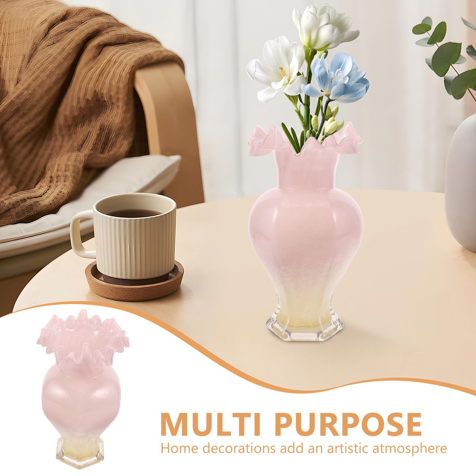 Vaso Creativo a Onda in Vetro Rosa per Tavolo e Casa