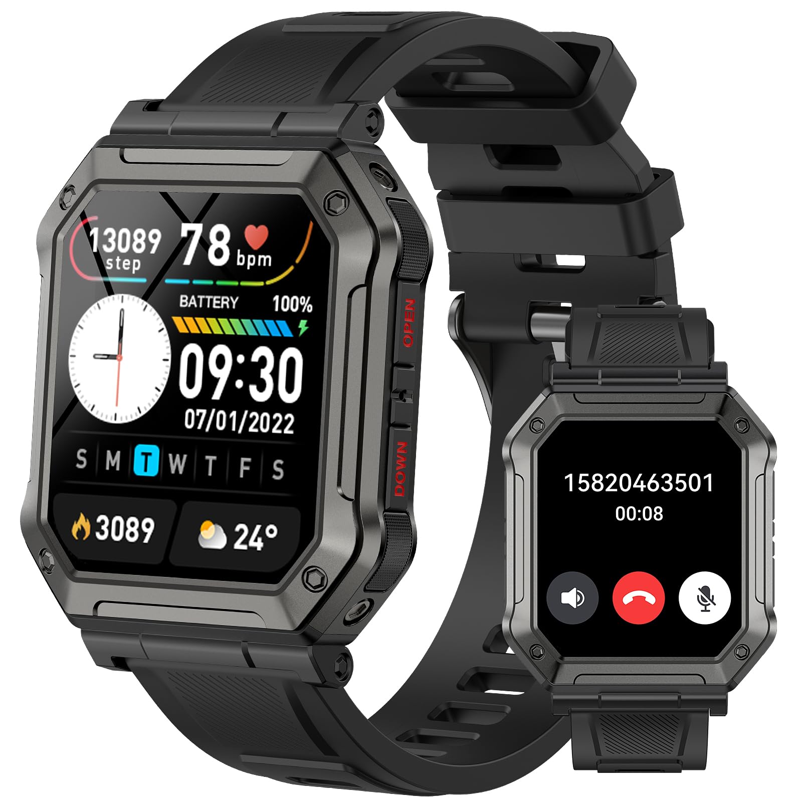 Foxhawk Military Smart Watch for Men Answer Make Calls Swimming Waterproof 1 96 HD Fitness Watch with 100
