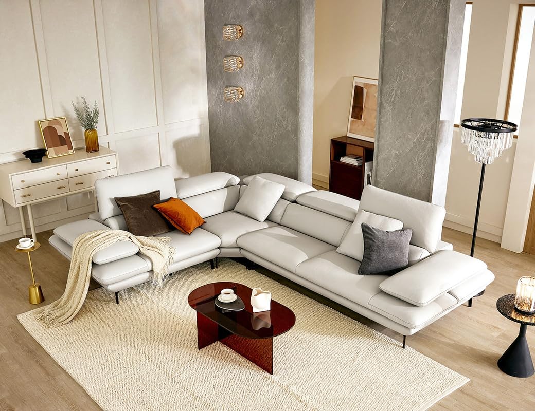 Fabrique Tango Lshape Corner 5 Seater Leatherette Luxury White Sofa Set with Moveable Headrest (RHS)| Modern Furniture for Home Office & Living Room | Lightweight Design with Stainless Steel Legs-image-32