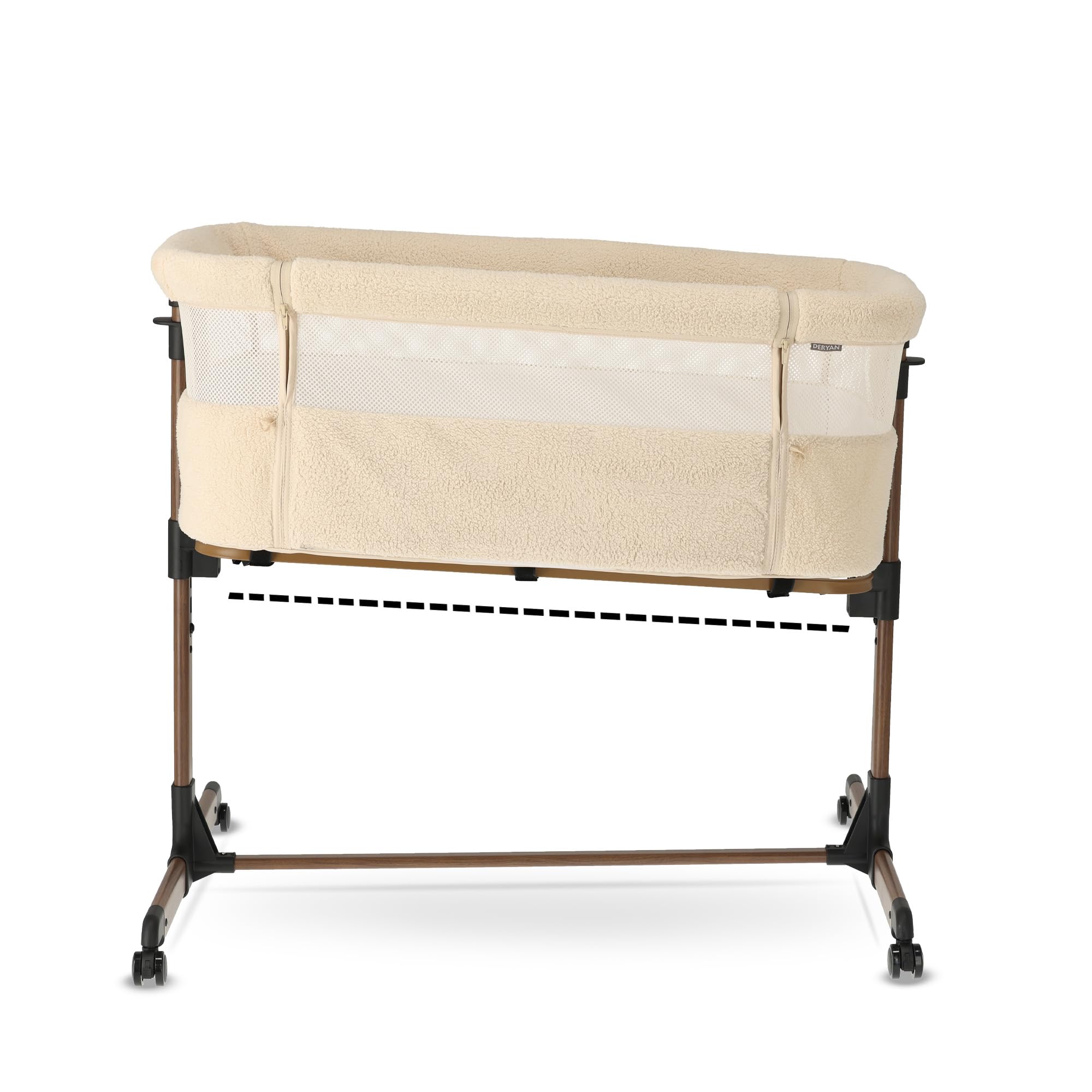 Deryan Snoozy Teddy Co-Sleeper łóżeczko dziecięce 3 w 1, do 9 kg, łóżeczko pomocnicze, kołyska, regulacja wysokości i nachylenie materaca, 4 kółka z hamulcem, ergonomiczna torba na materac, nugat