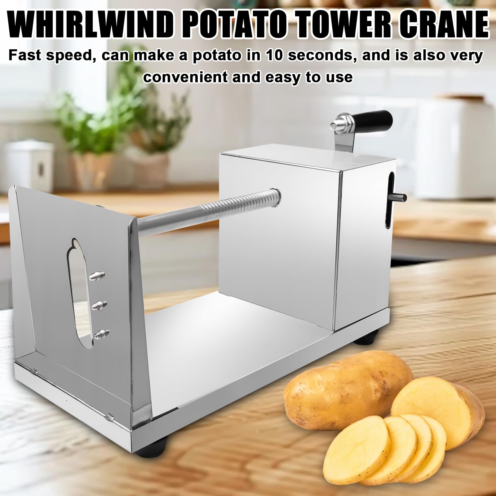 GBKDQQ Affettatrice a spirale per patate, in acciaio inox, con 50 spiedini di bambù, per frutta, patate, chip Tornado