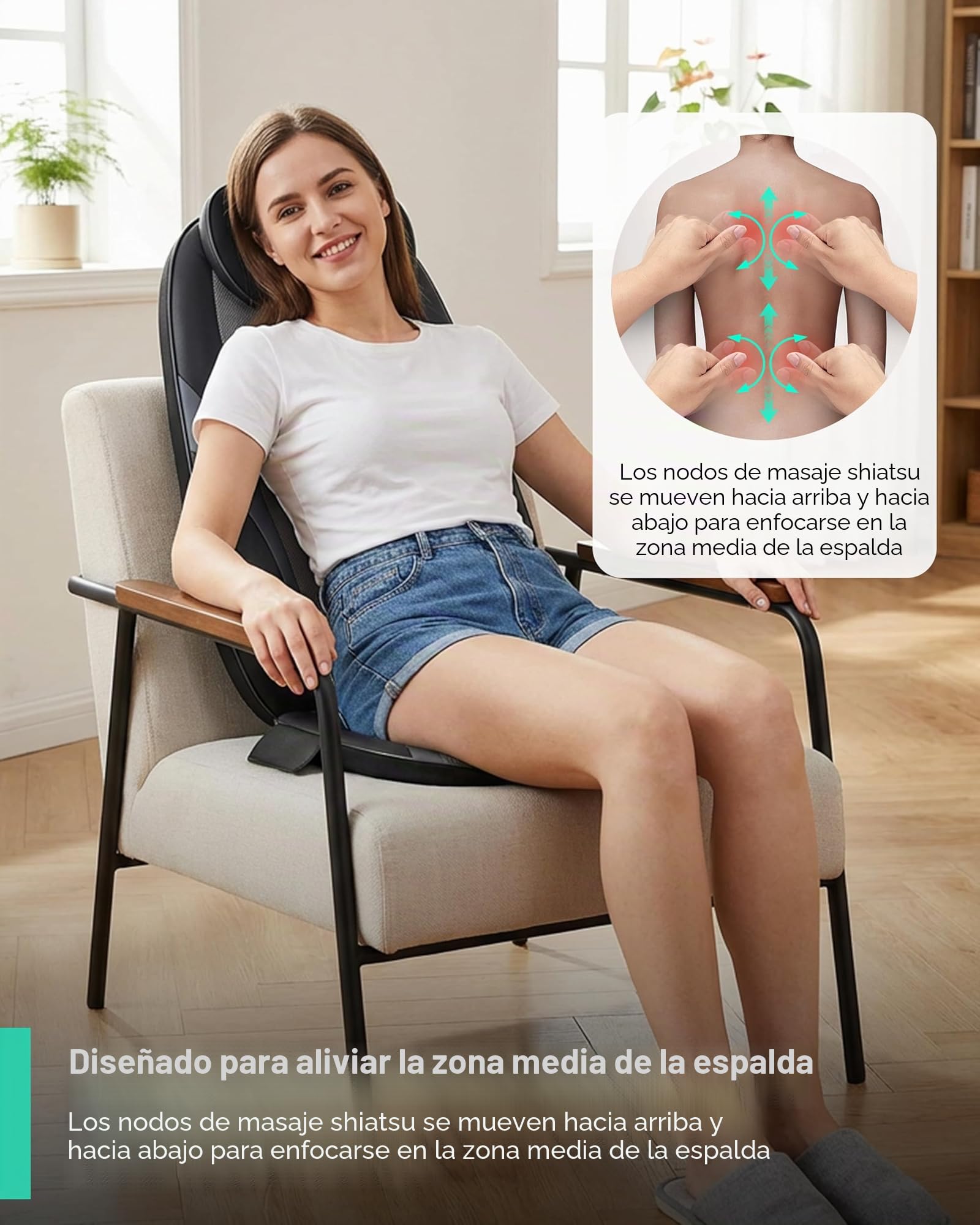 SNAILAX Shiatsu Asiento Masajeador - Masaje de Espalda con Calefacción, Almohadilla para Sillón de Masaje con Calor para Amasar en Casa o Oficina