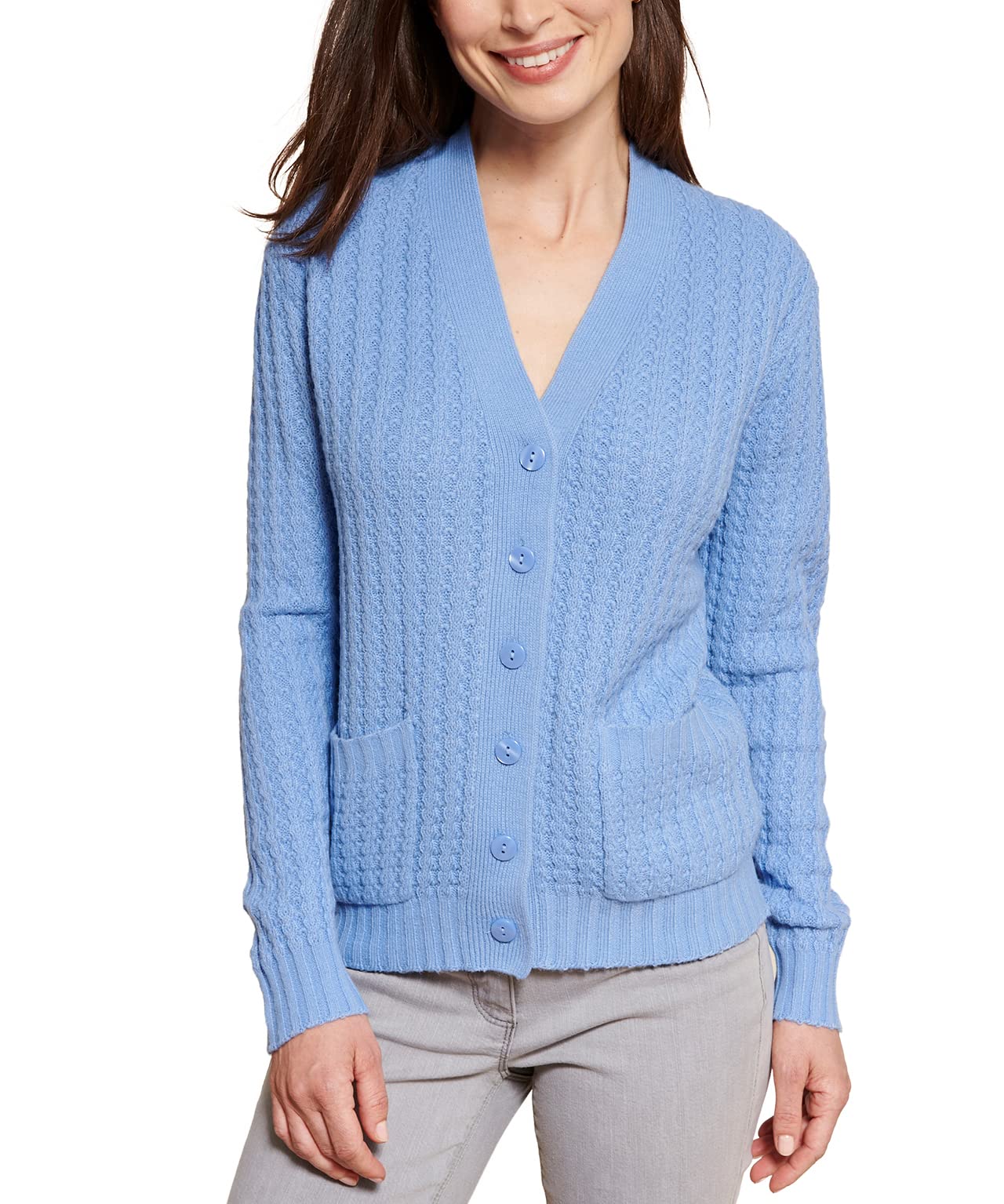 Damart Chunky Cardigan Women V Neck Long Sleeves