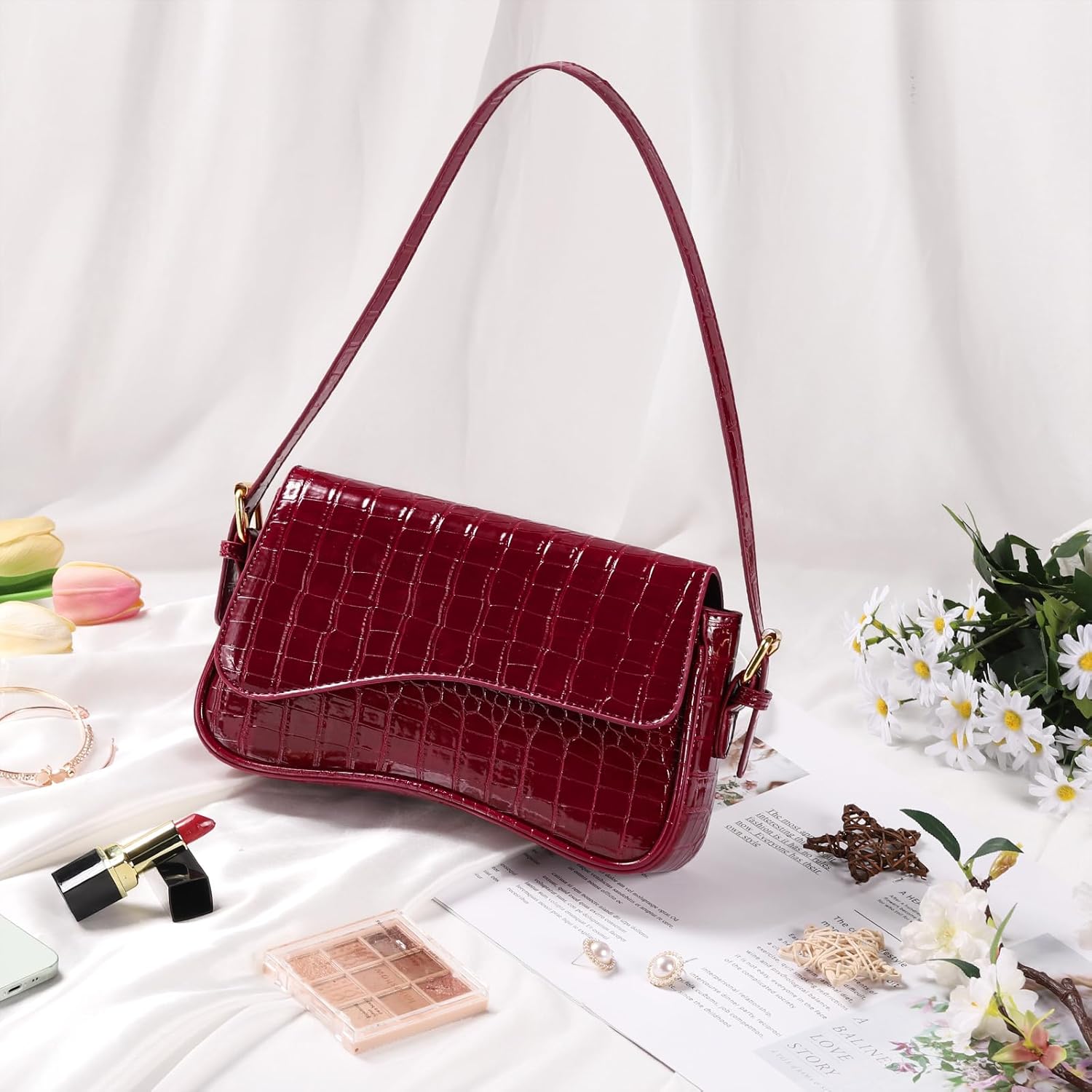 Sightor Shoulder Bag for Women, PU Leather Crossbody Bag Clutch Purse with 2 Adjustable Straps Hobo Bag Y2K Trendy Saddle Bag - Image 7