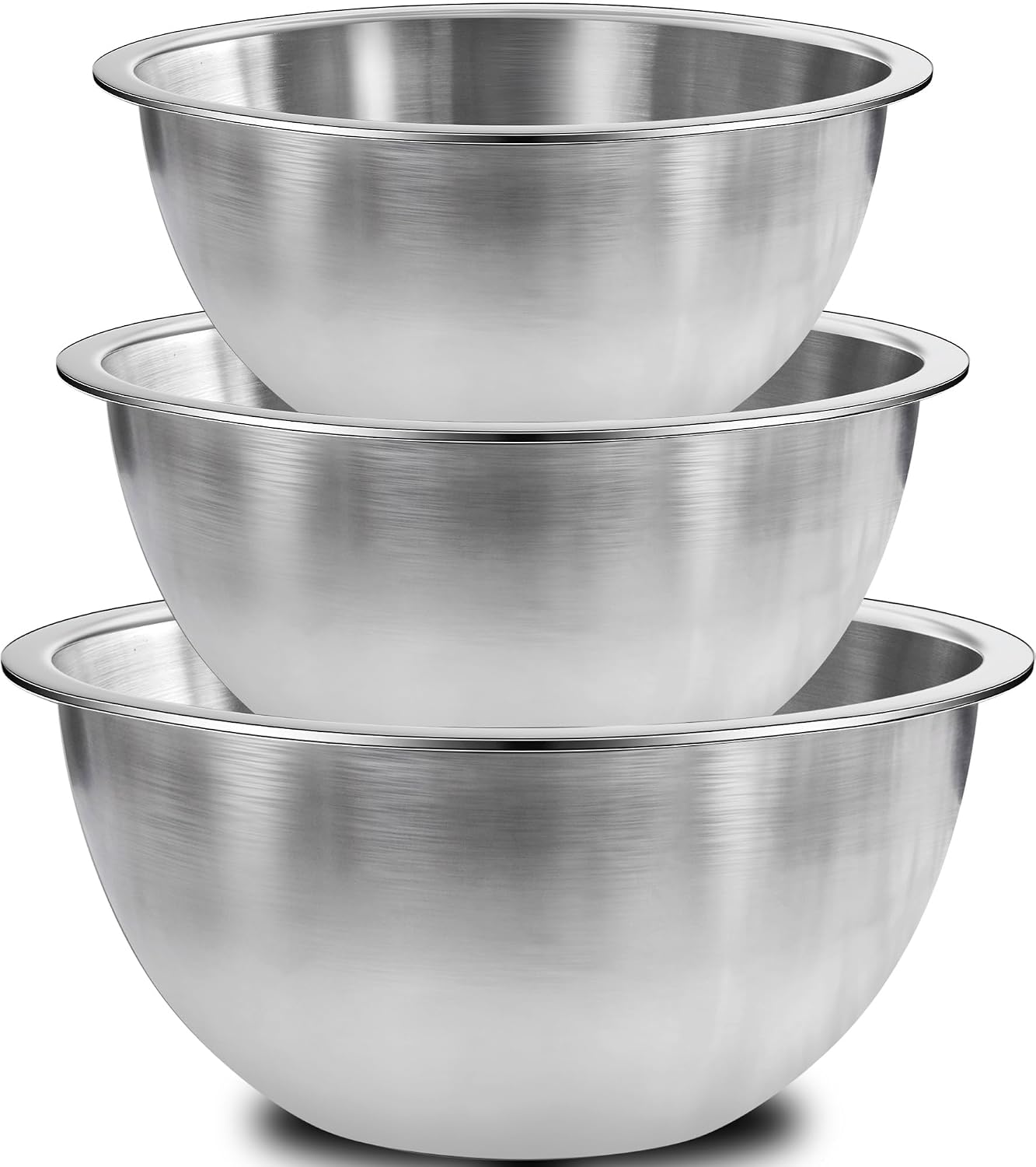 DUTZUN Stainless Steel Bowls, Metal Mixing Bowl Set of 3 | Stainless Steel Bowls Set for Kitchen, Salad, Prep, Serving, Food Storage & Cooking