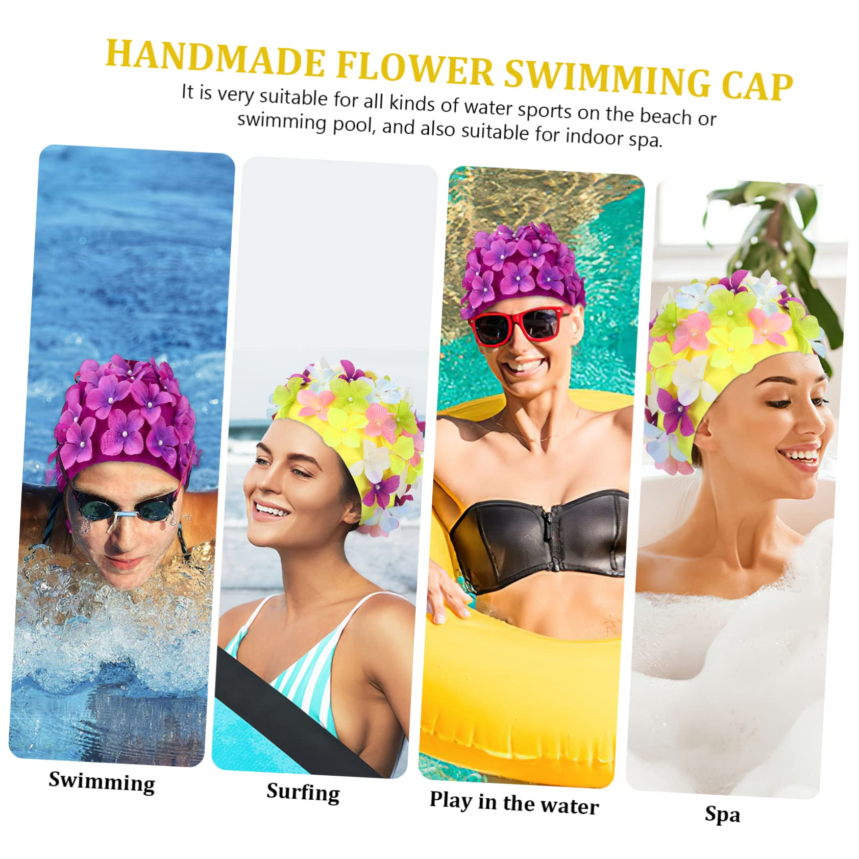 Gorro de Baño Floral 2 Piezas, Nailon Elástico para Natación