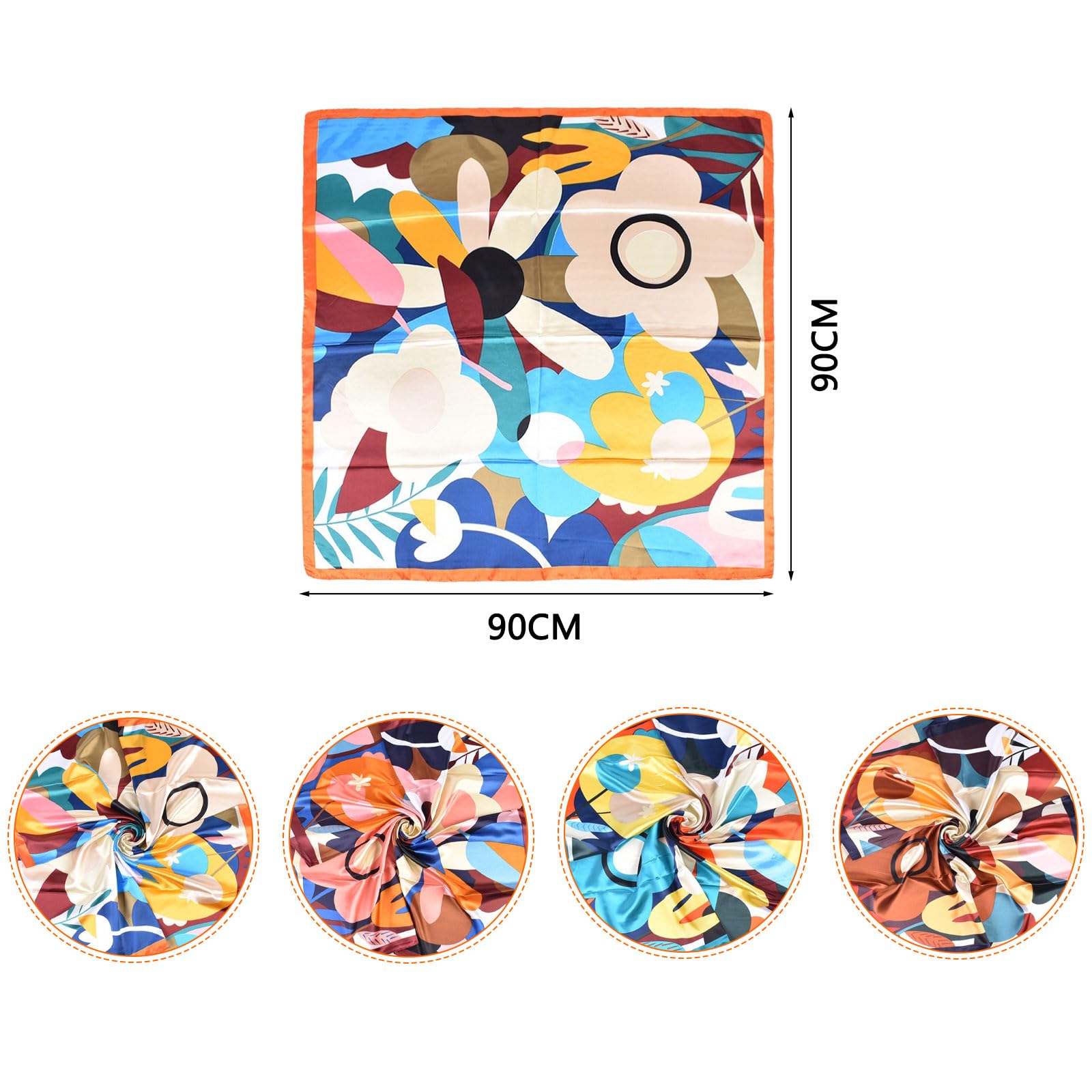 4-częściowy zestaw damskich chustek jedwabnych – 90 x 90 cm chusta na głowę, szyję, bandanę i włosy, na lato, kwadratowe chusty, stylowa satynowa ozdoba do włosów, elegancka