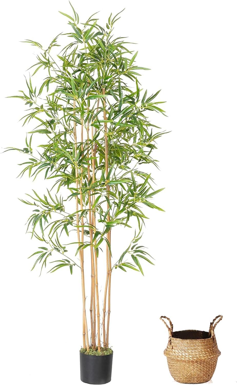 YSOAE Artificial plants, Artificial Tree, Artificial Bamboo Tree, Natural Bamboo Pole with Braided Pot, Artificial Plants for Modern Home Office Living Room Floor Decor Indoor (120cm,Bamboo)