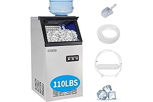 ROVSUN Stainless Steel Commercial Ice Maker Machine for Home, Make 110lbs/24h, 24lbs Storage