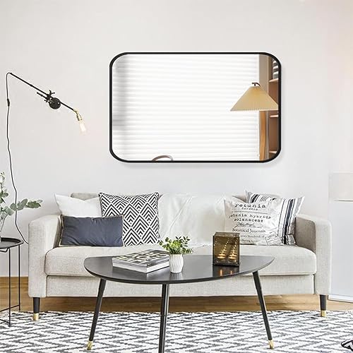 Miniatura 4 de Espejo de baño grande con marco de metal para pared, rectángulo redondeado que se cuelga horizontal o verticalmente, espejo para baño, tocador,