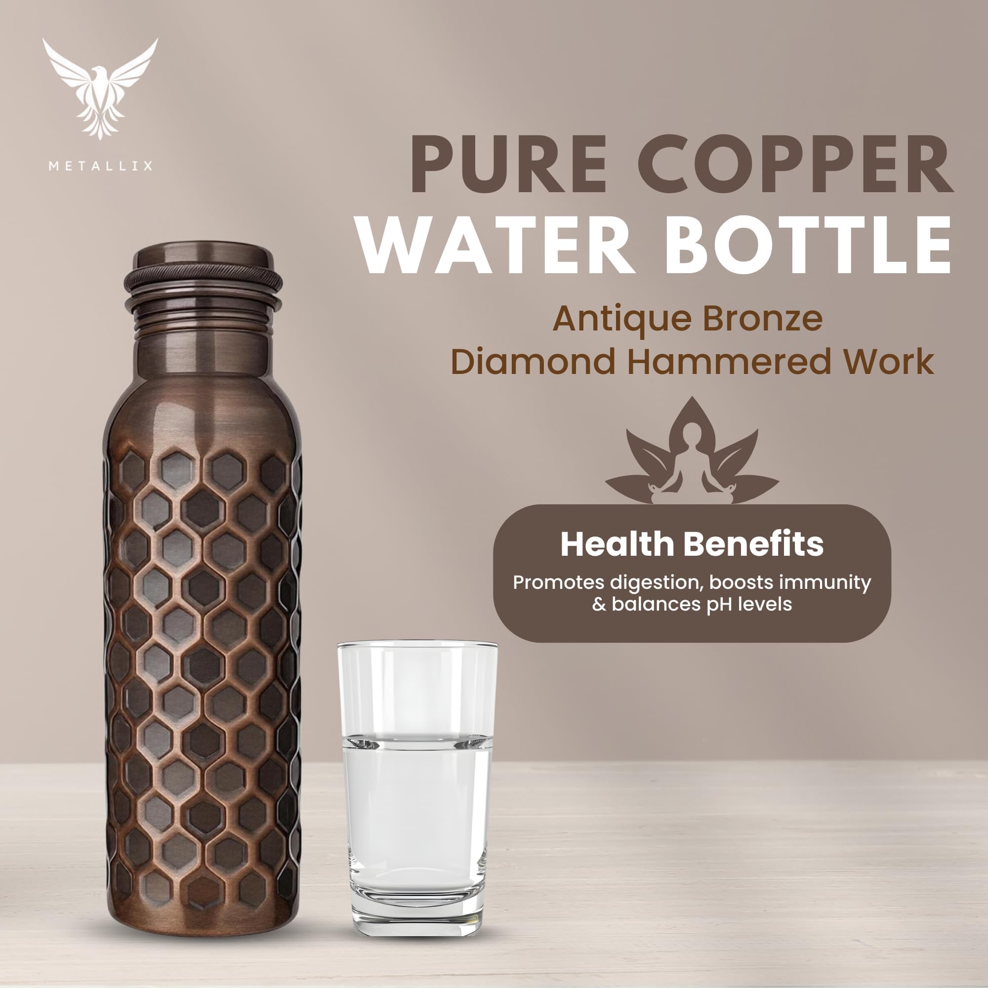 Metallix Copper Water Bottle - 1L Pure Copper -2
