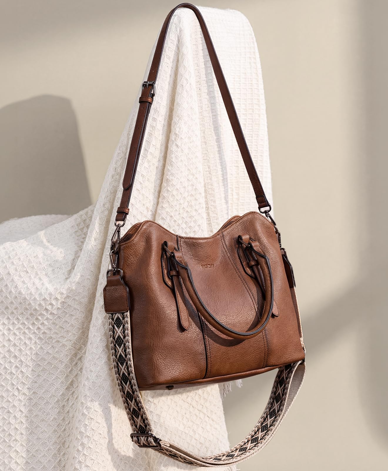 VASCHY Handtasche für Dame, Vegan Leder Hobo Taschen Top Griff Satchel Schulter Frauen Geldbörse Handtasche Geldbörse mit Crossbody Gitarrengurt